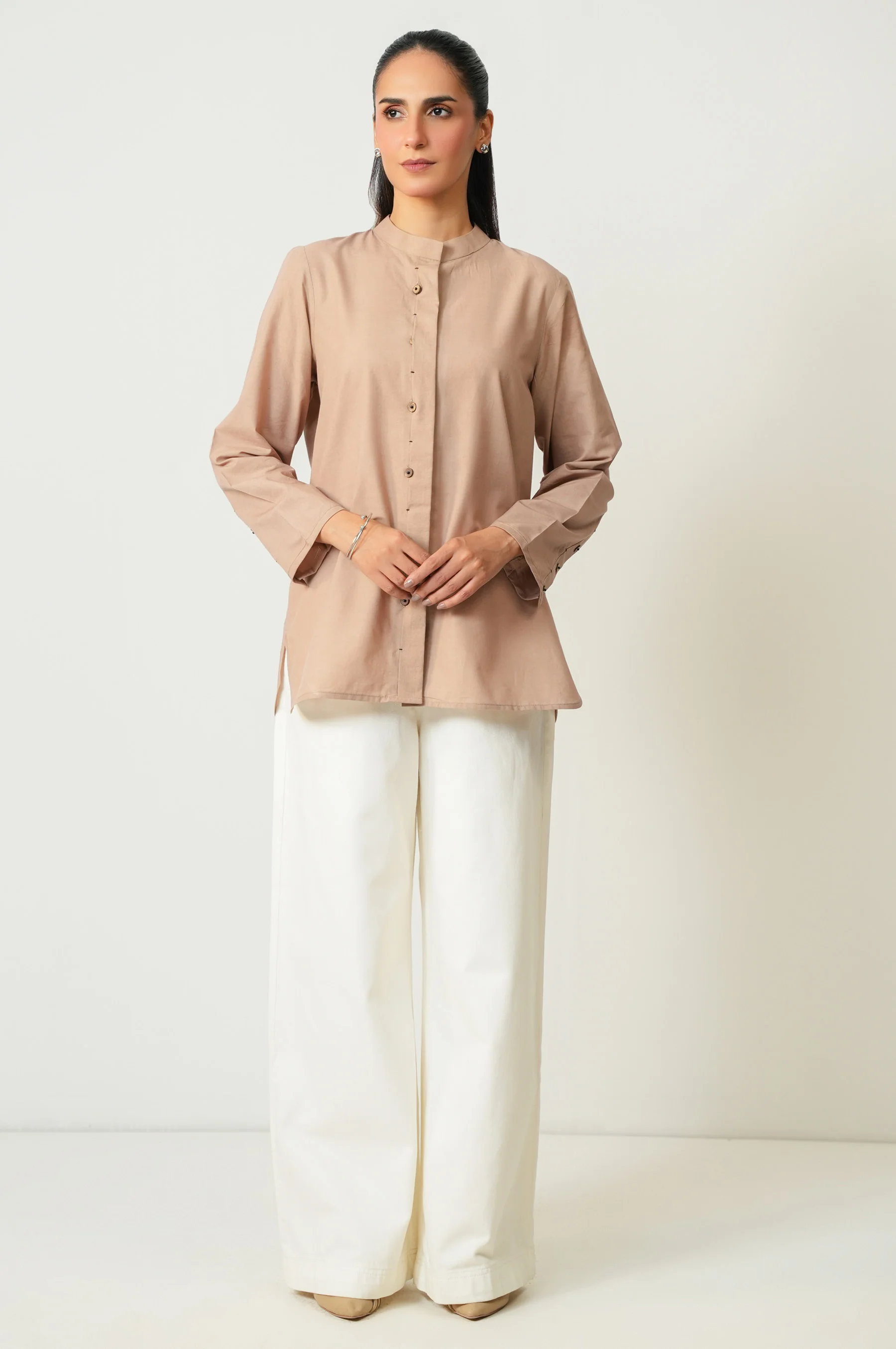 Stitched 1 Piece Button Down Dobby Solid Top - Image 6