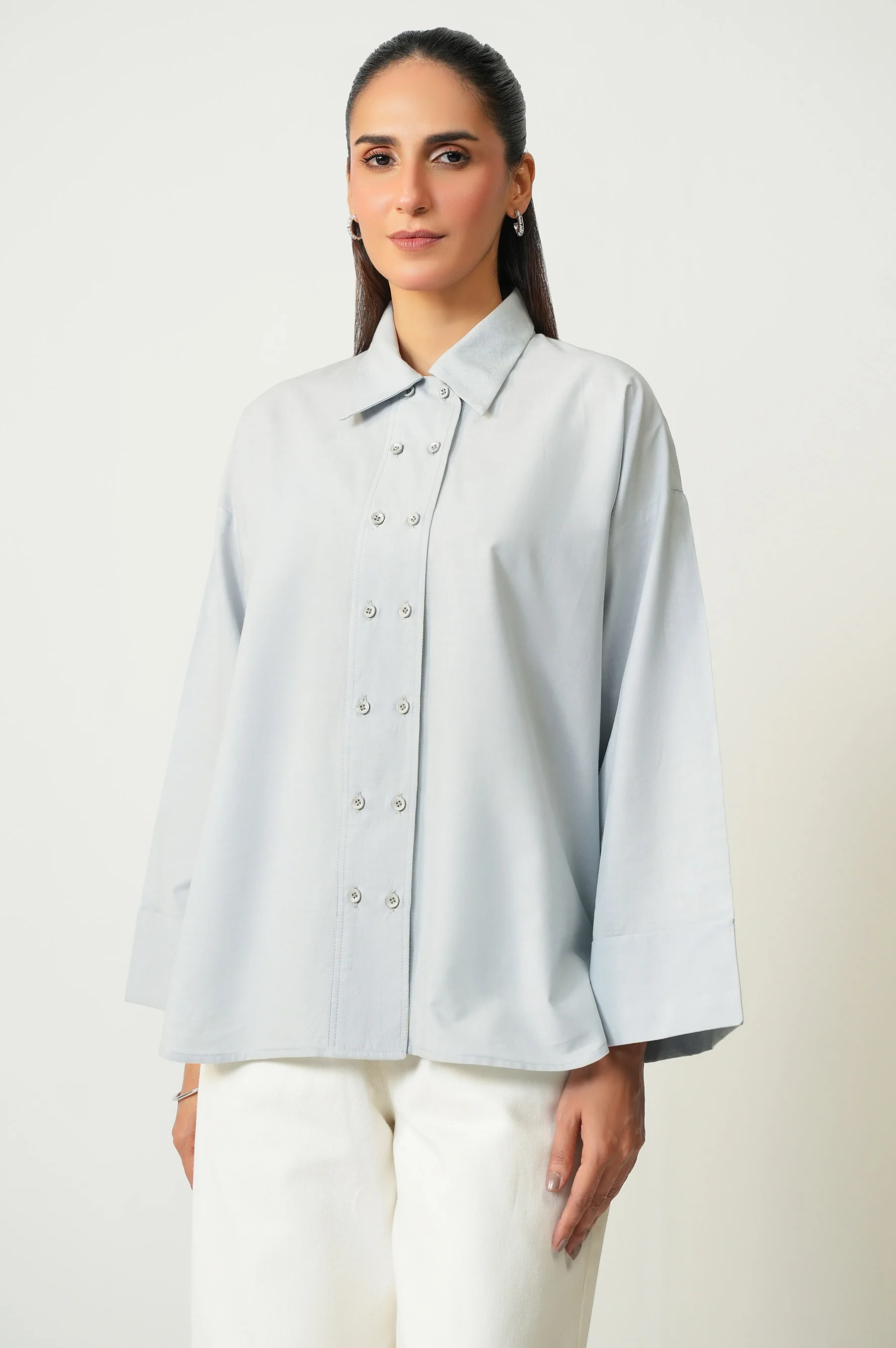 Stitched 1 Piece Button Down Dobby Solid Top - Image 2