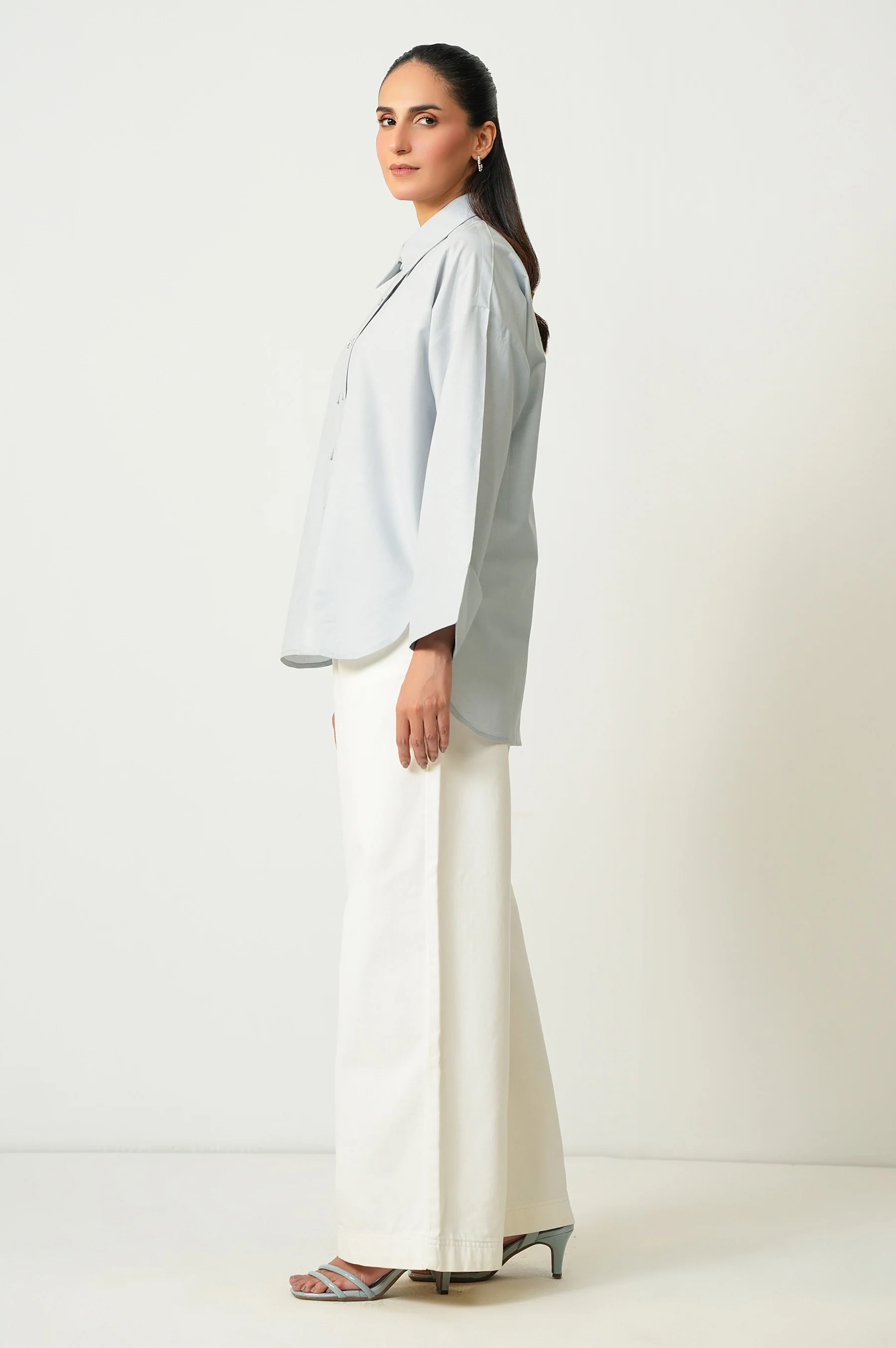 Stitched 1 Piece Button Down Dobby Solid Top - Image 3