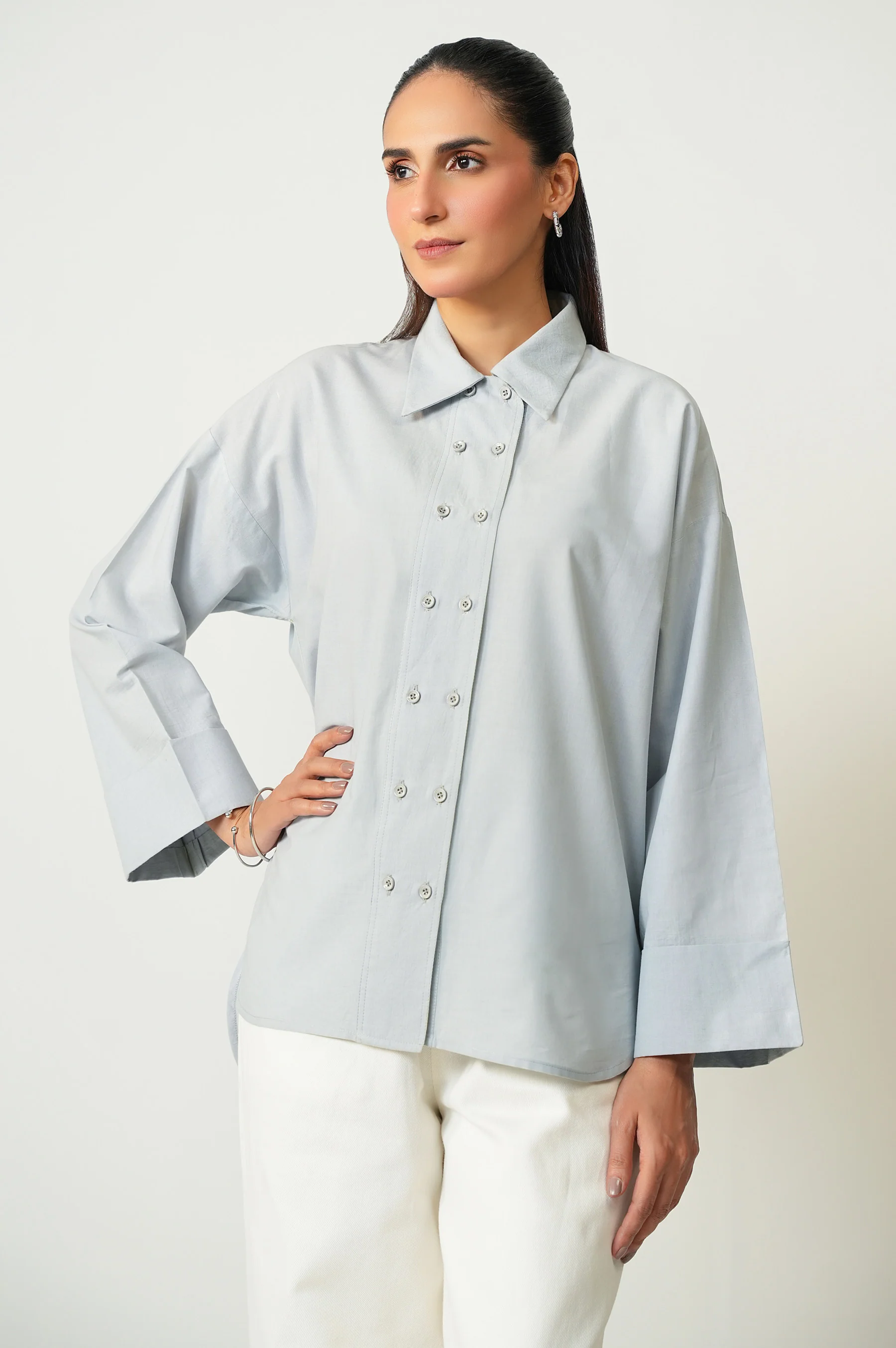 Stitched 1 Piece Button Down Dobby Solid Top - Image 5