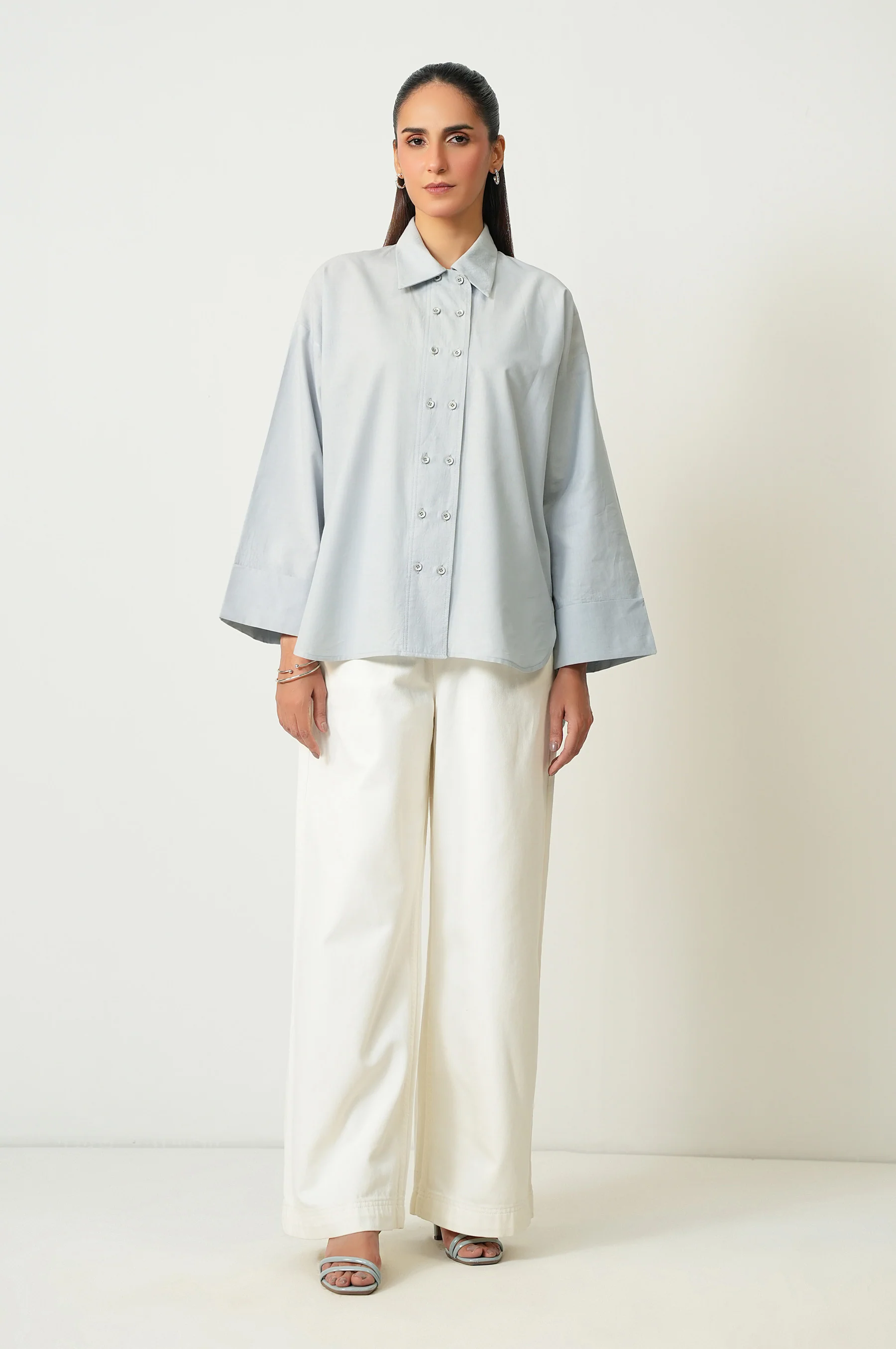 Stitched 1 Piece Button Down Dobby Solid Top - Image 6