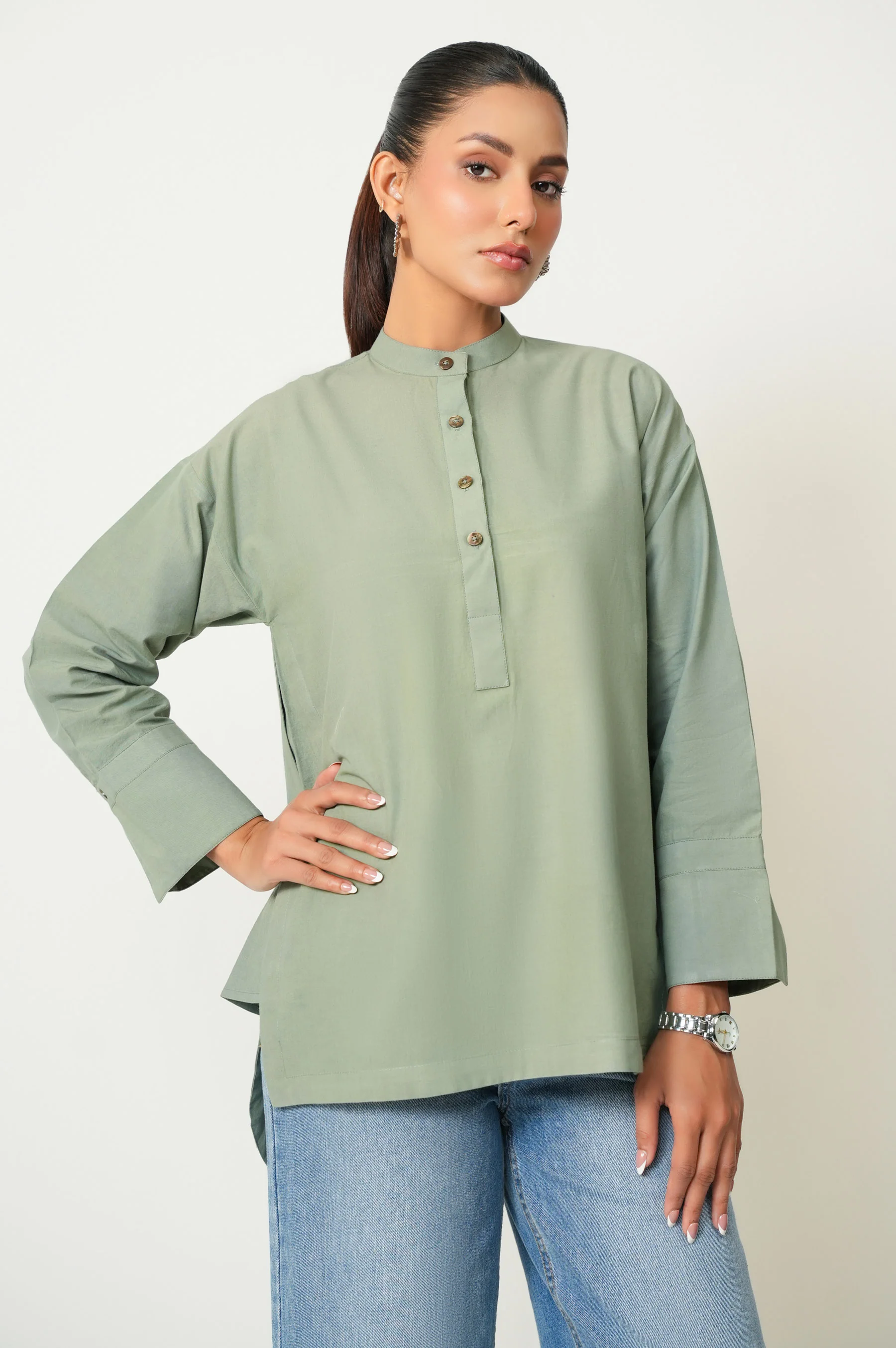 Stitched 1 Piece Stylized Dobby Solid Top - Image 5
