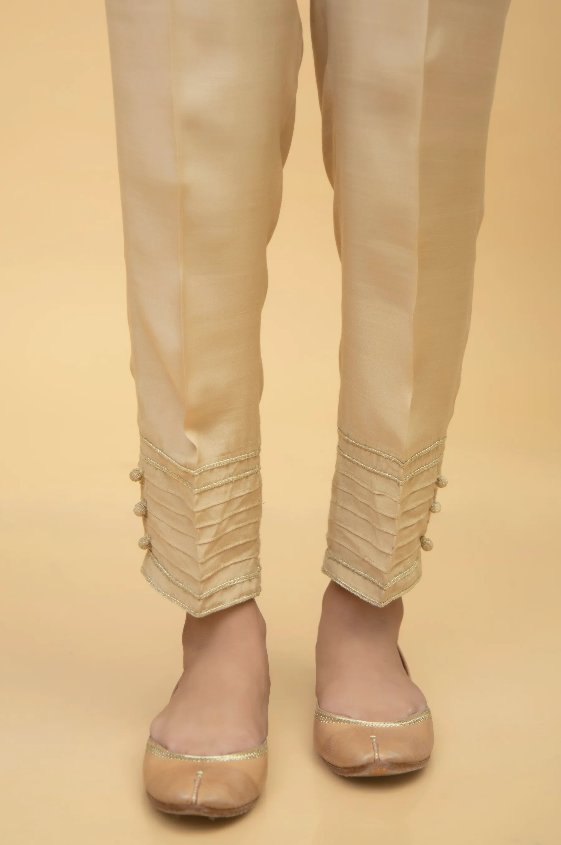 Stylized Rawsilk Cigarette Pants - Gold - Image 3