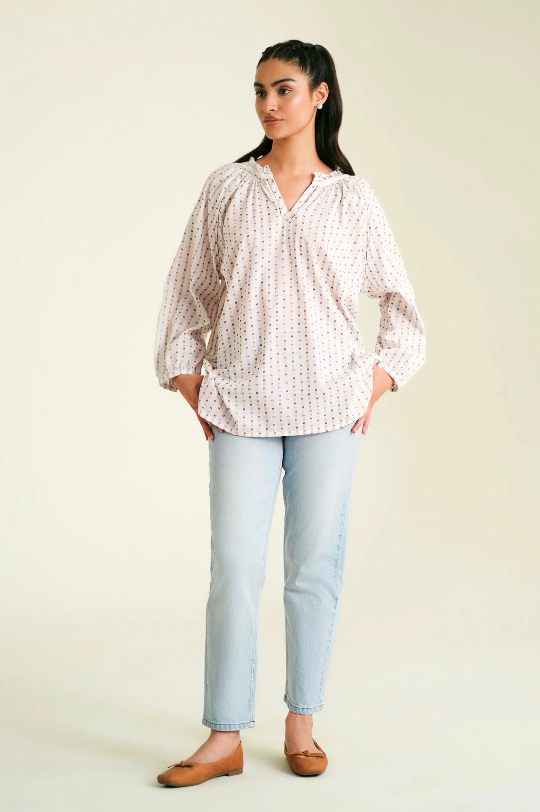Stitched 1 Piece Stylized Yarn Dyed Ethnic Top - Image 2