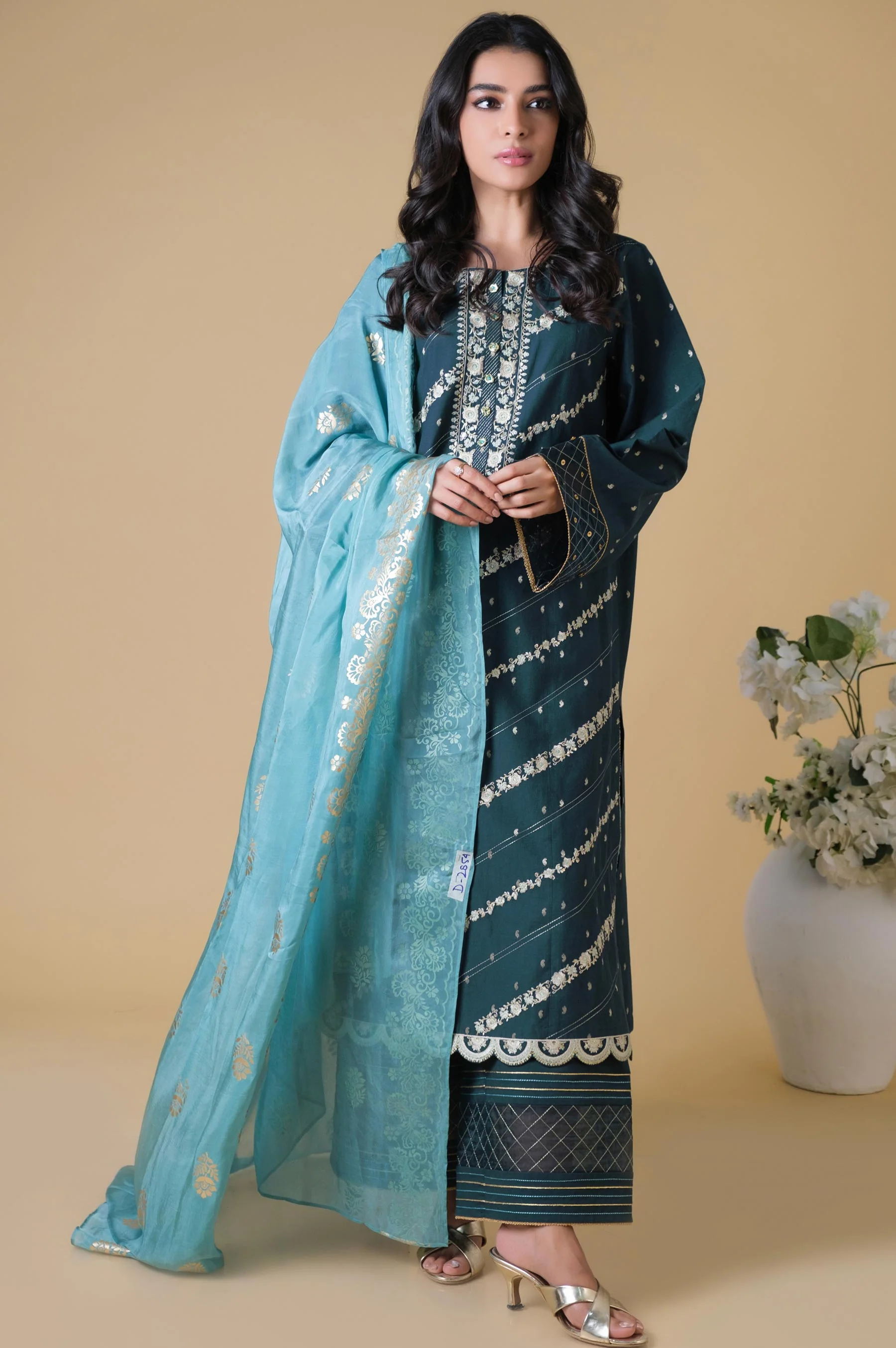 Unstitched 3 Piece Embroidered Mysuri Jacquard Suit - Image 6