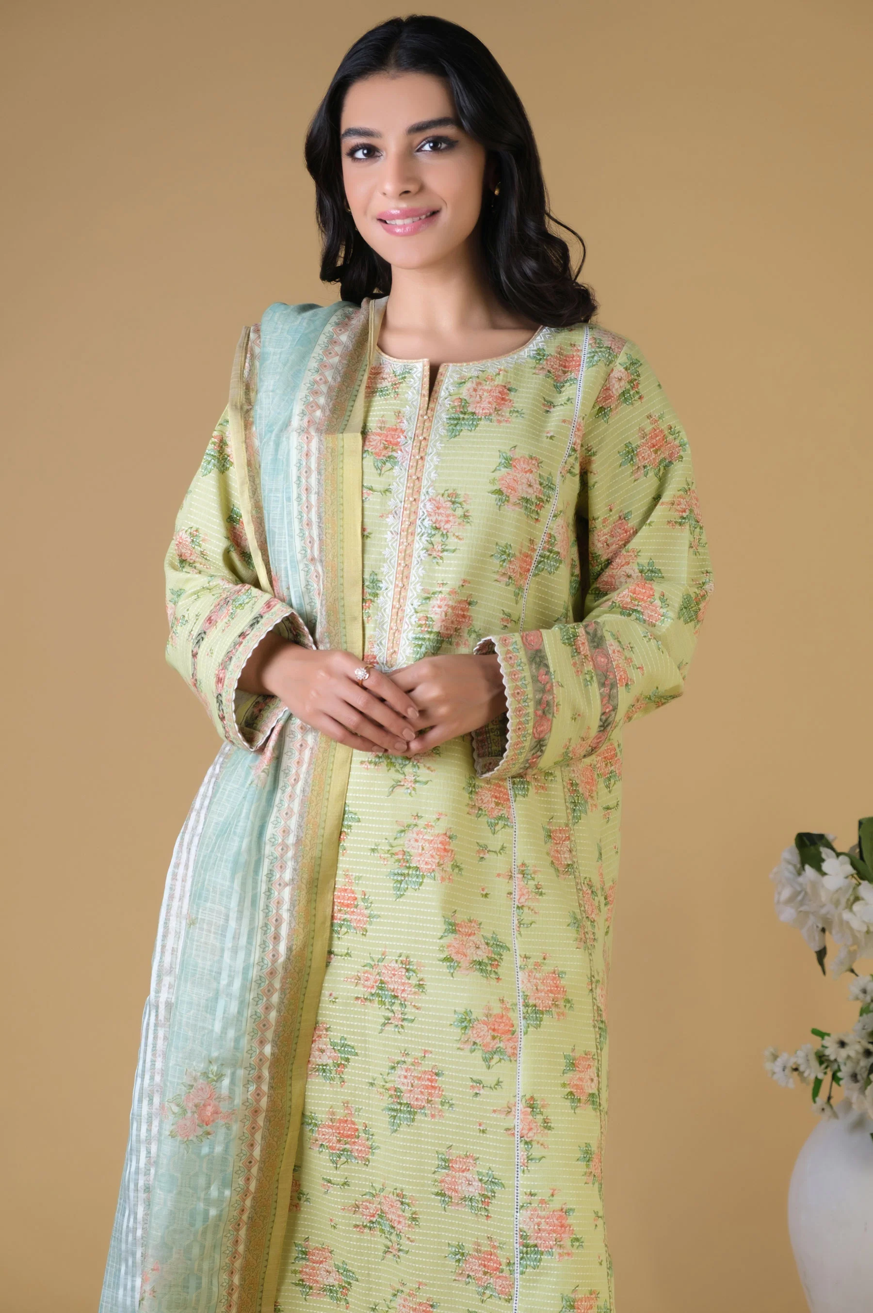 Unstitched 3 Piece Printed Dobby Lawn Suit - Image 2