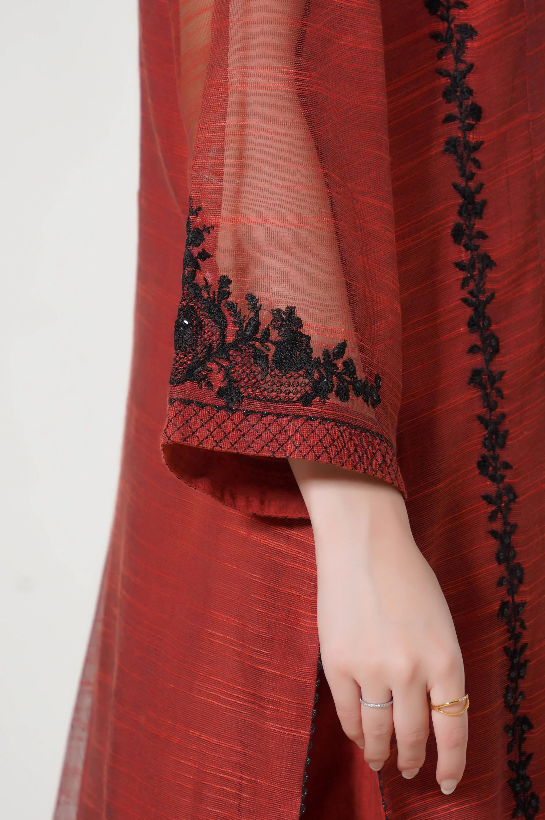 3 Piece Unstitched Embroidered Slub Khaddi Net Suit - Image 5