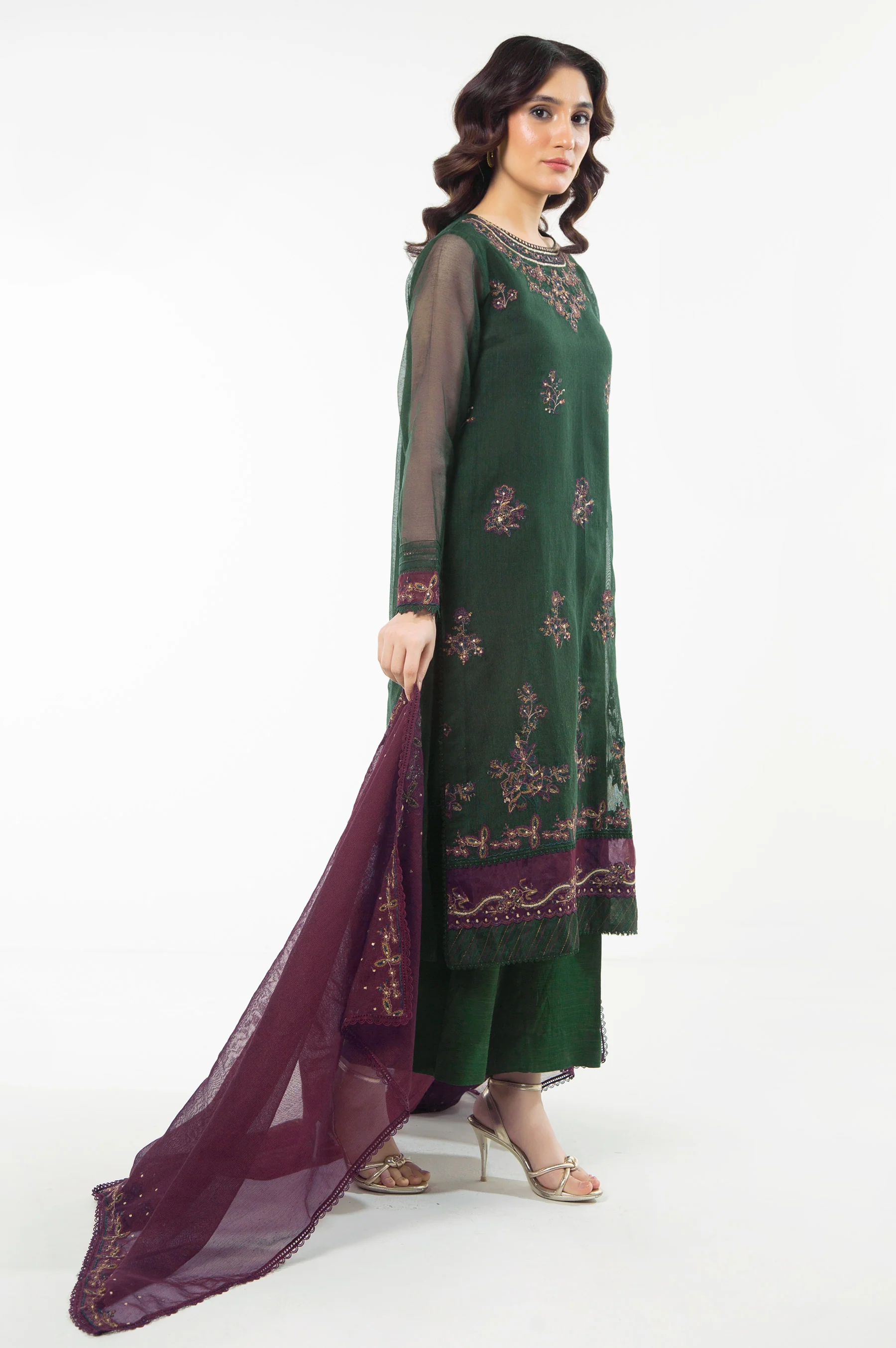 EMBROIDERED KHADDI NET UNSTITCHED 3 PIECE SUIT - Image 3