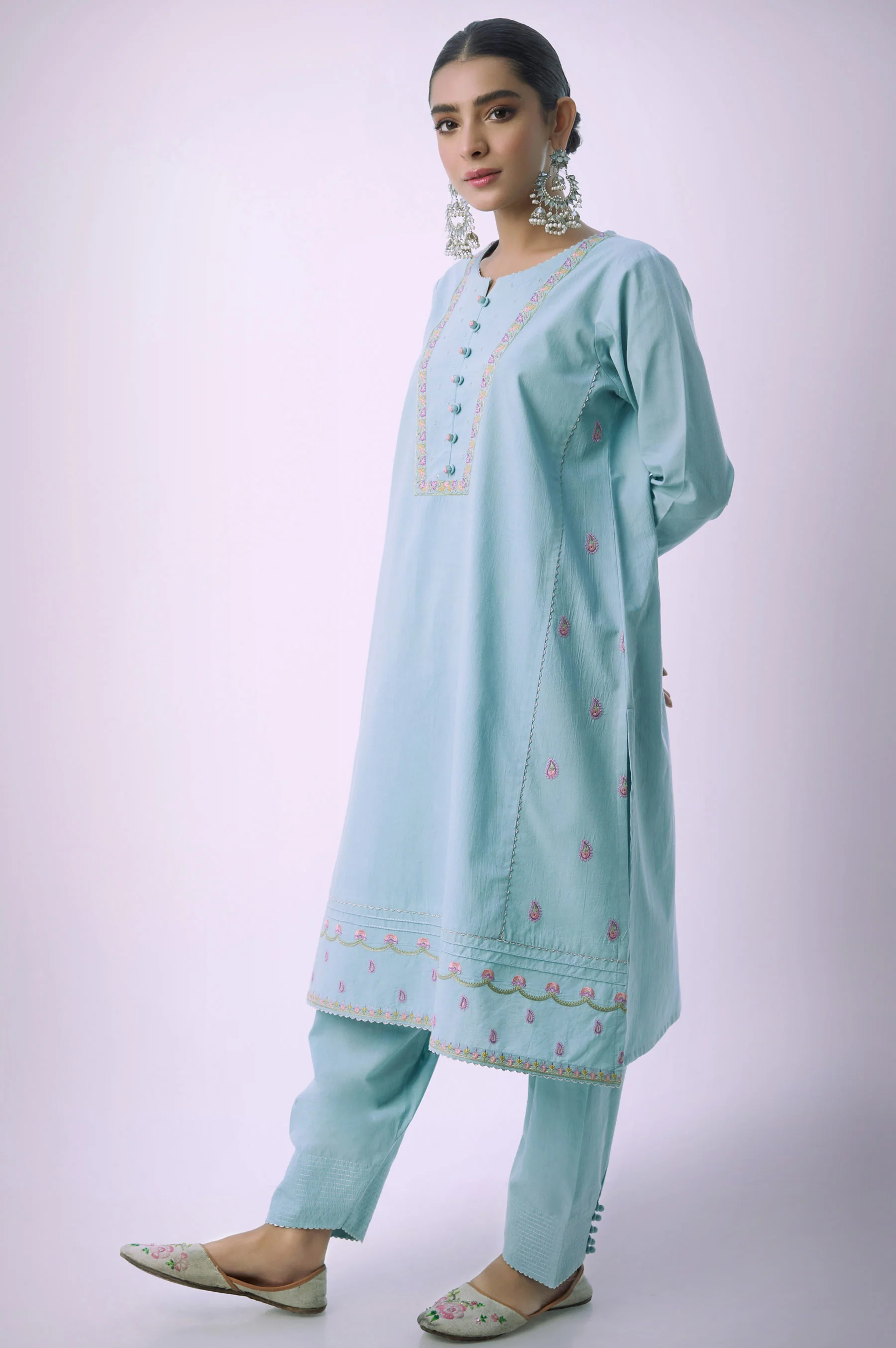Unstitched 2 Piece Embroidered Cambric Suit - Image 4