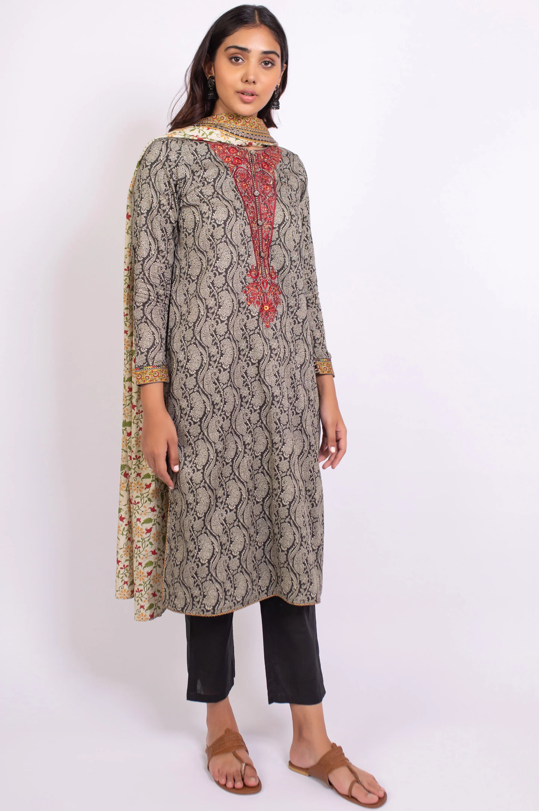 Unstitched 2 Piece Embroidered Cottel Suit - Image 4