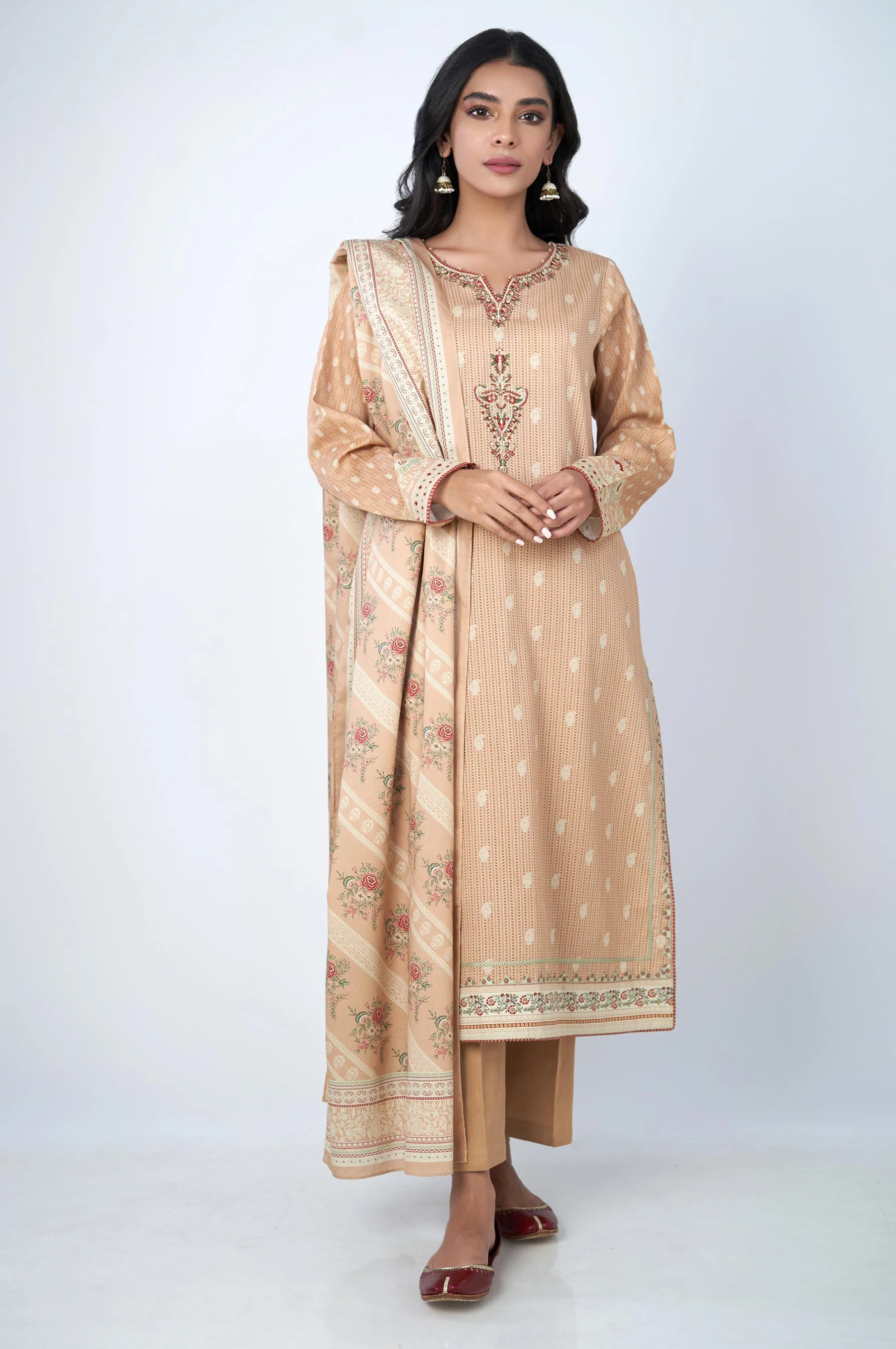 Unstitched 2 Piece Embroidered Cottel Suit - Image 5