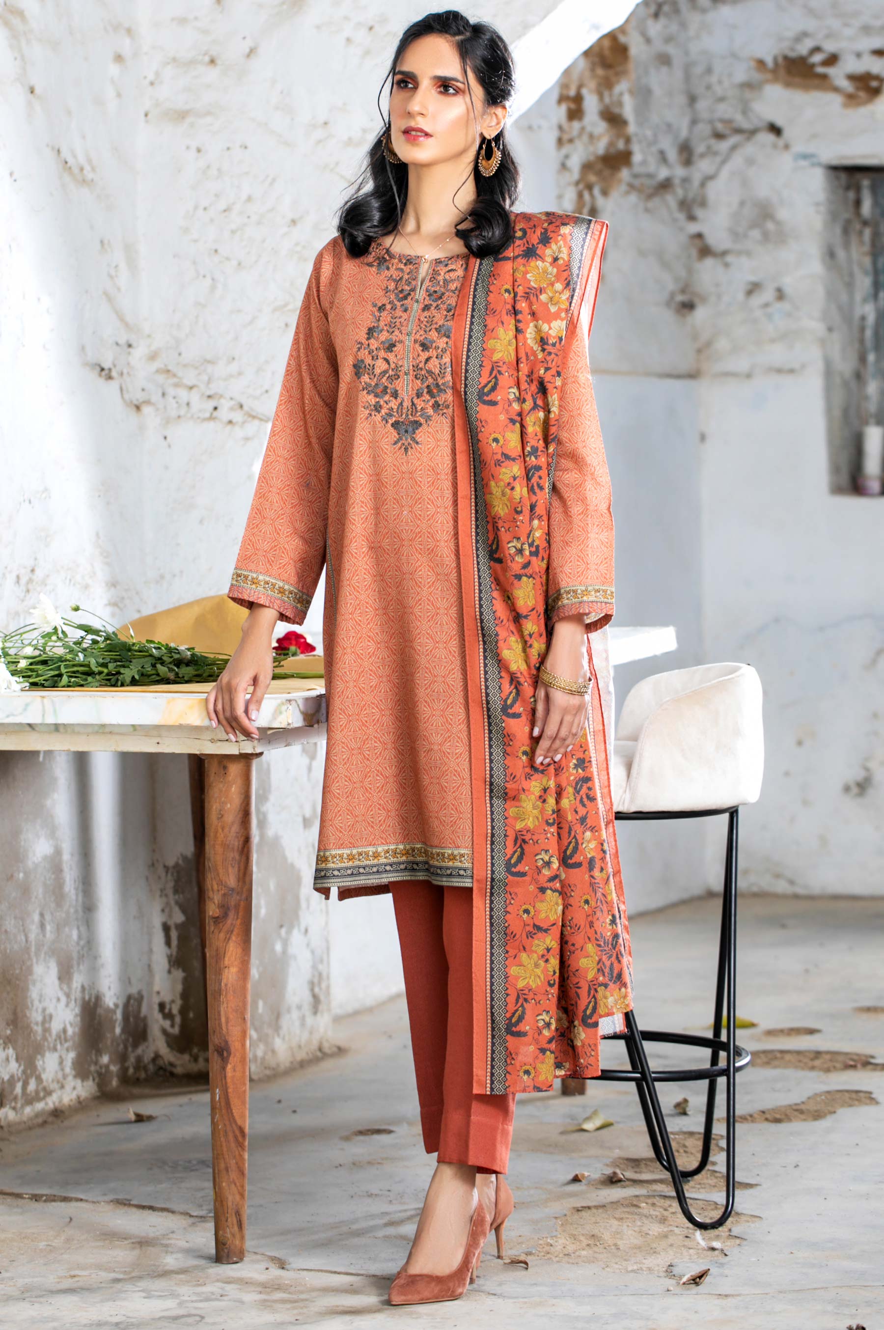 Unstitched 2 Piece Embroidered Karandi Suit