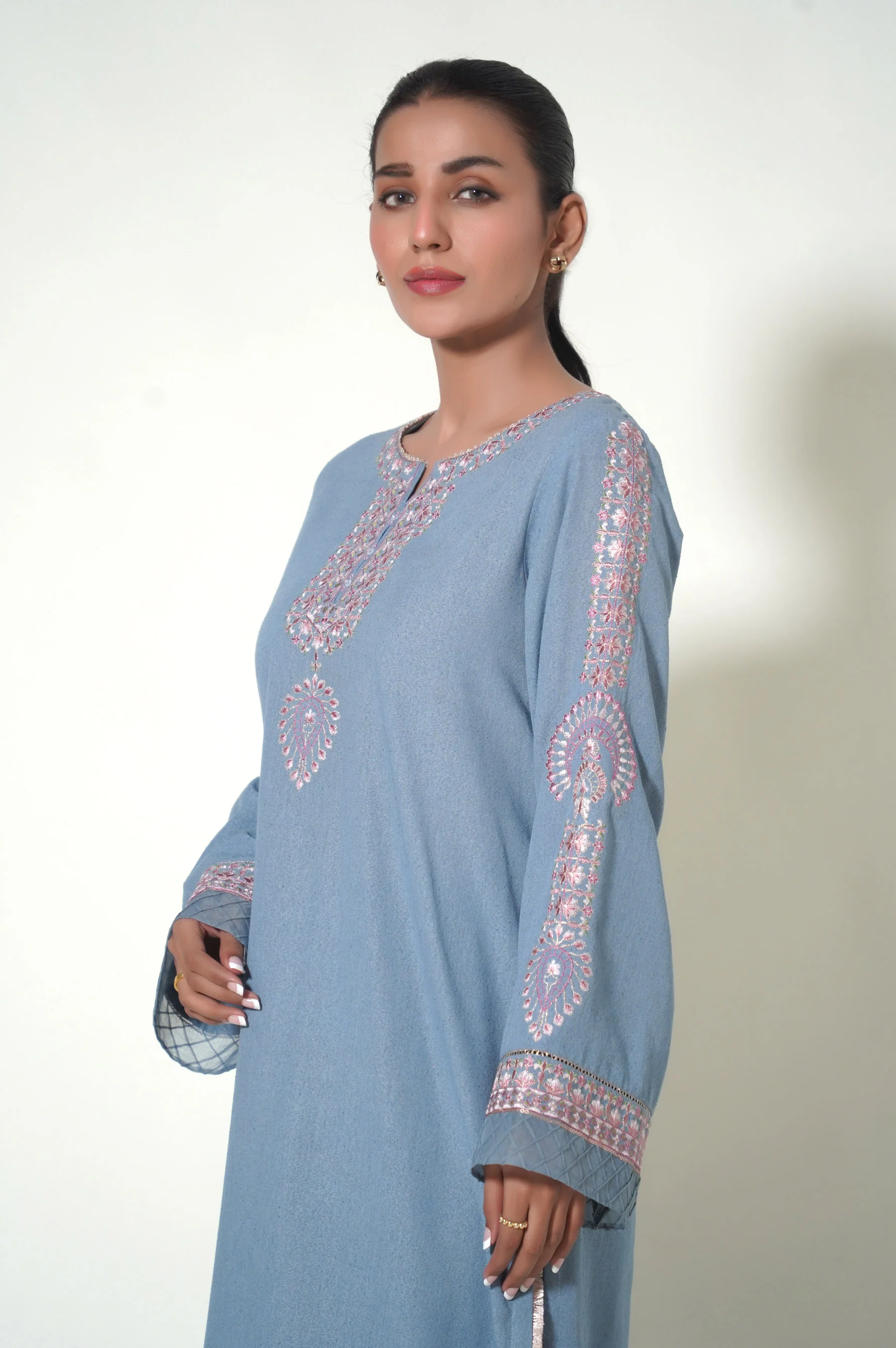 Unstitched 2 Piece Dyed Embroidered Karandi Suit - Image 3