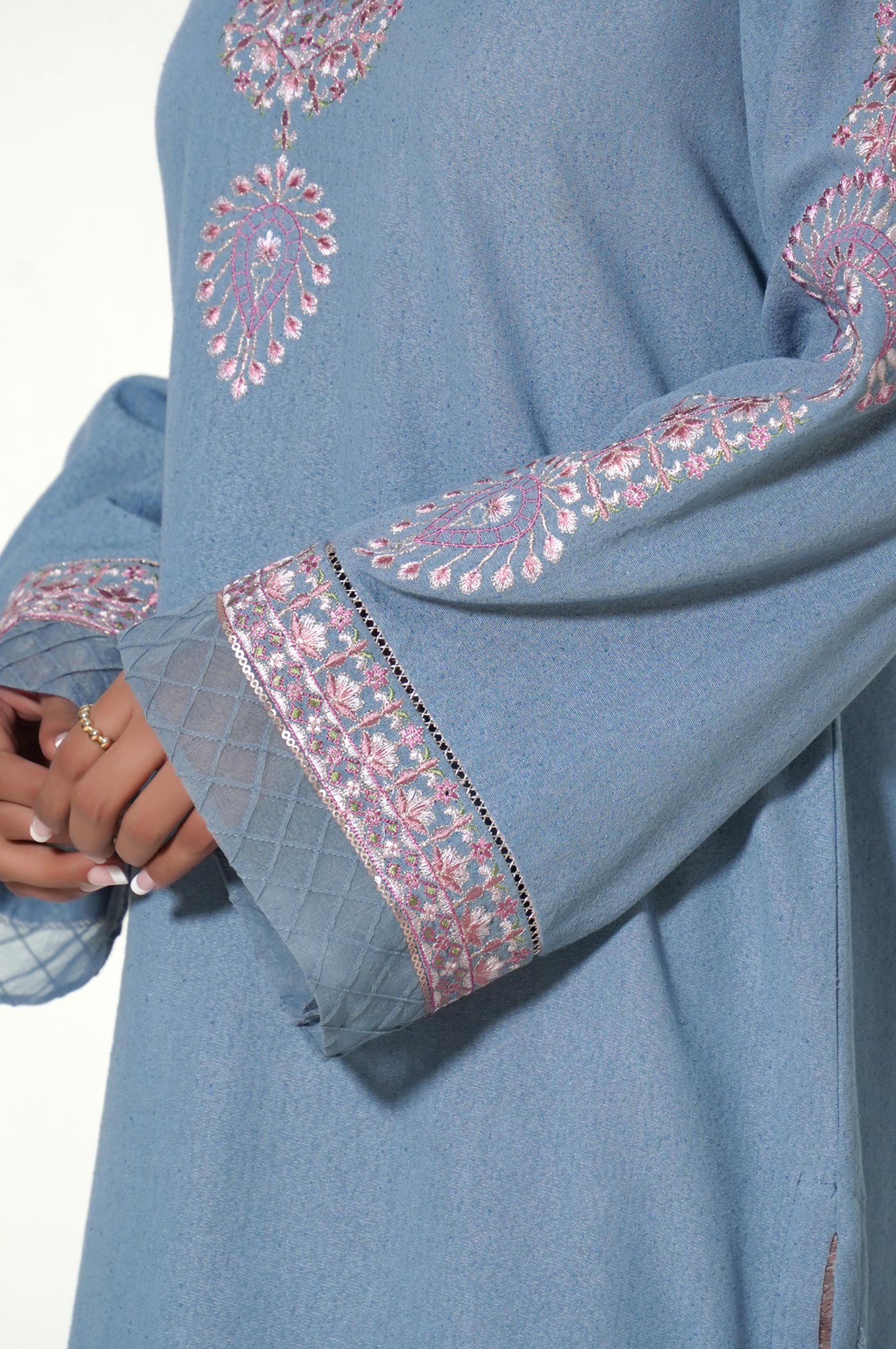 Unstitched 2 Piece Dyed Embroidered Karandi Suit - Image 5