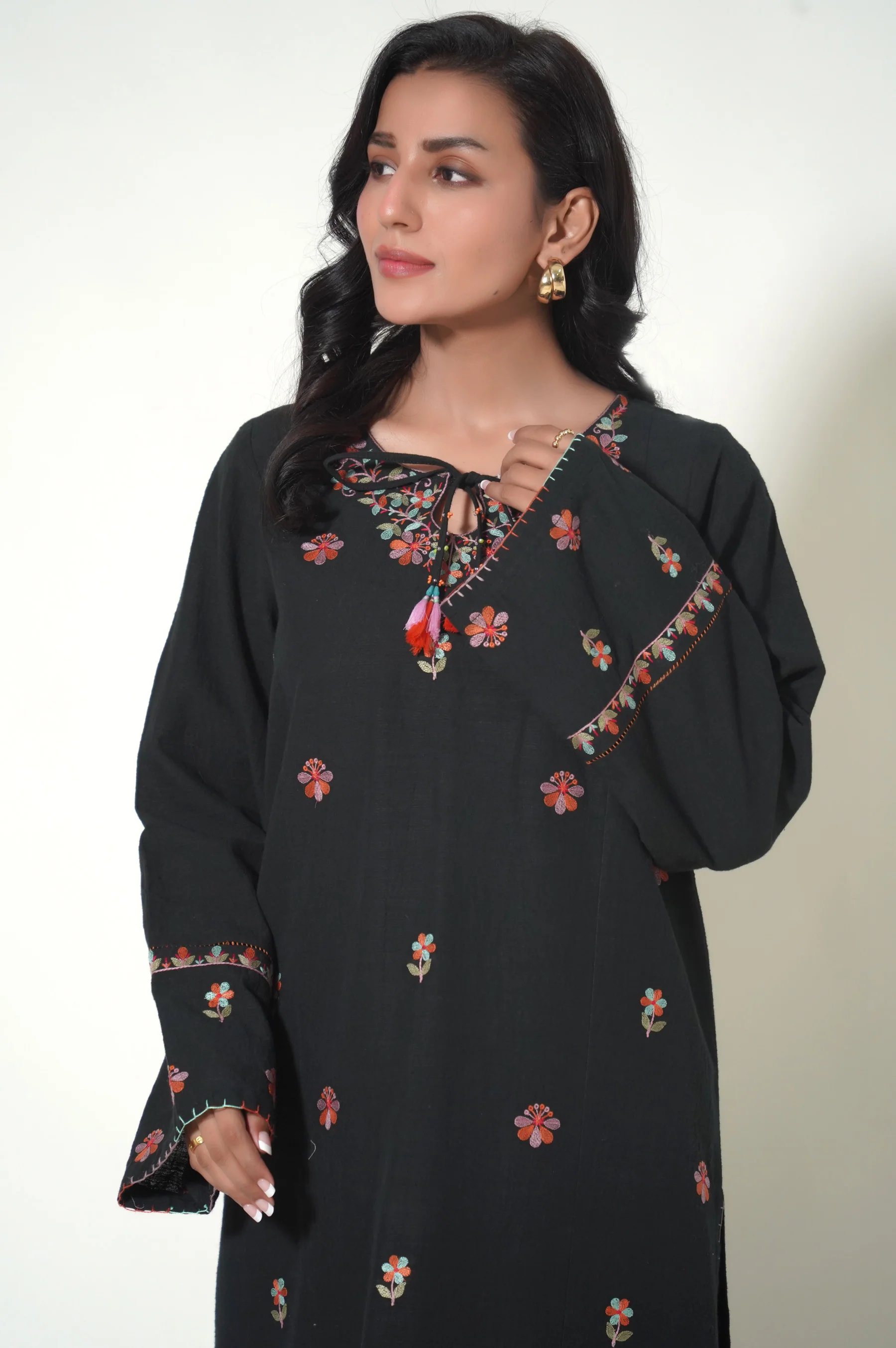 Unstitched 2 Piece Dyed Embroidered Khaddar Suit