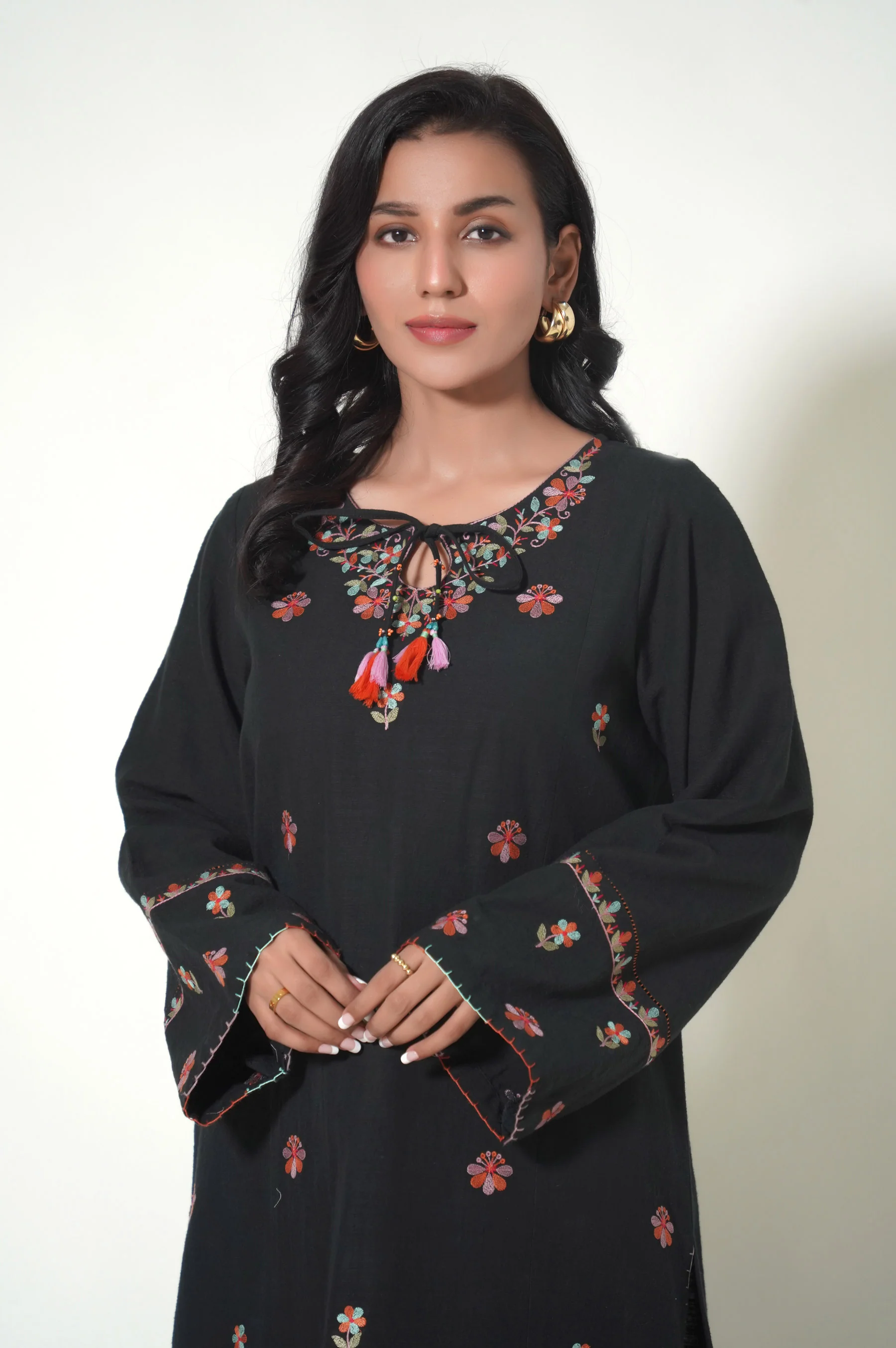 Unstitched 2 Piece Dyed Embroidered Khaddar Suit - Image 3