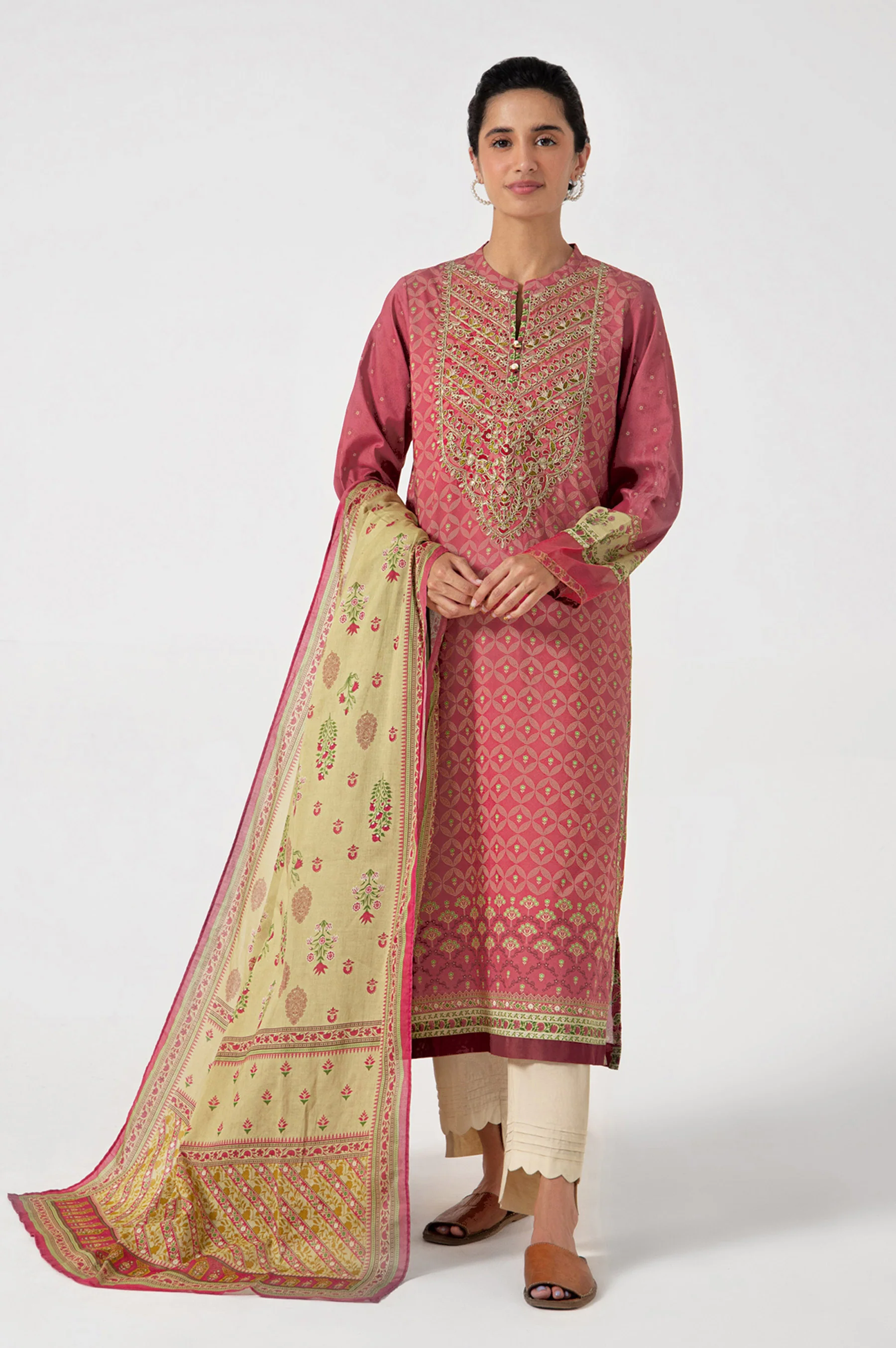 Unstitched 2 Piece Embroidered Lawn with Voile Slub Suit