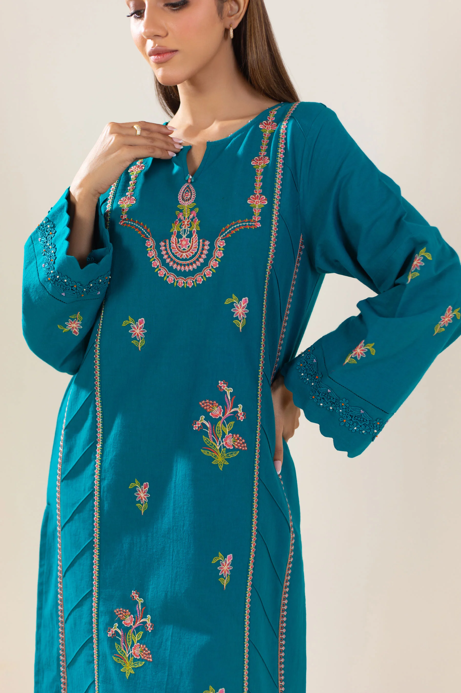 Unstitched 2 Piece Embroidered Lawn Suit - Image 4