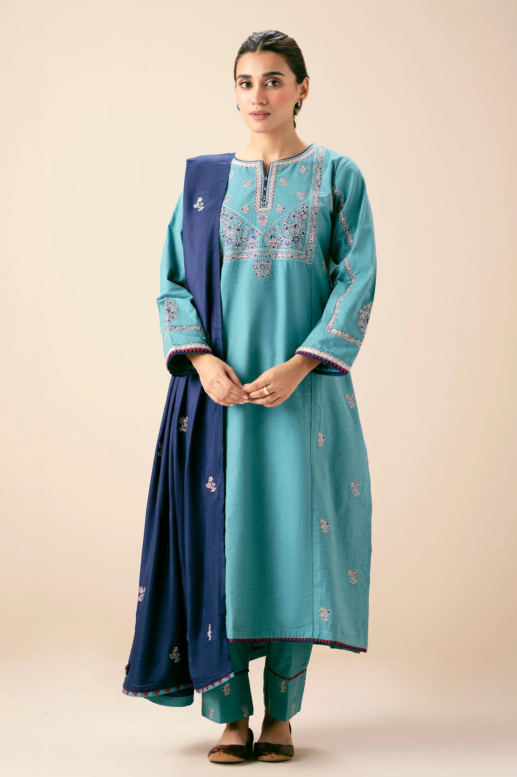 Unstitched 2 Piece Embroidered Multi Neps Suit - Image 2