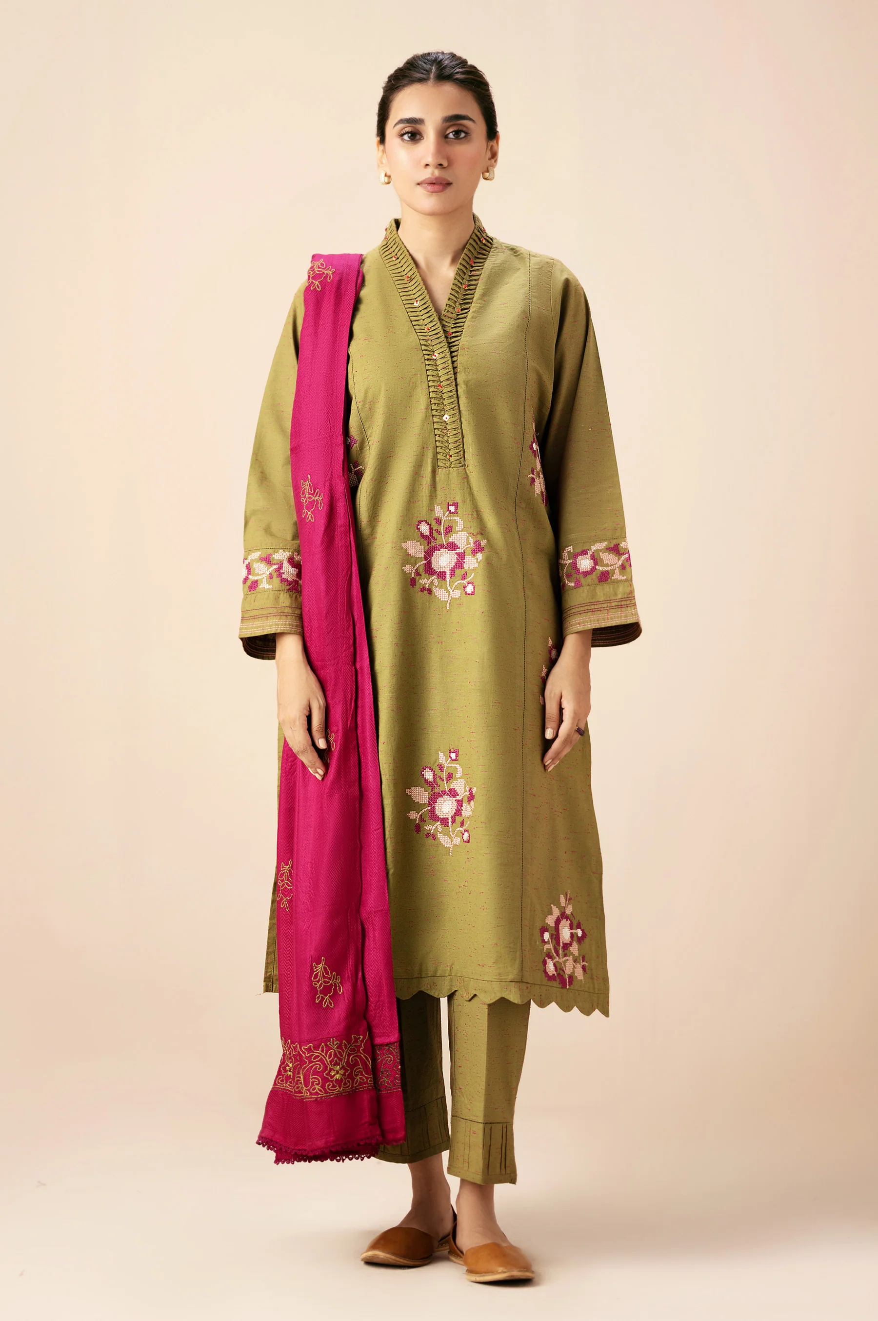 Unstitched 2 Piece Embroidered Multi Neps Suit - Image 5