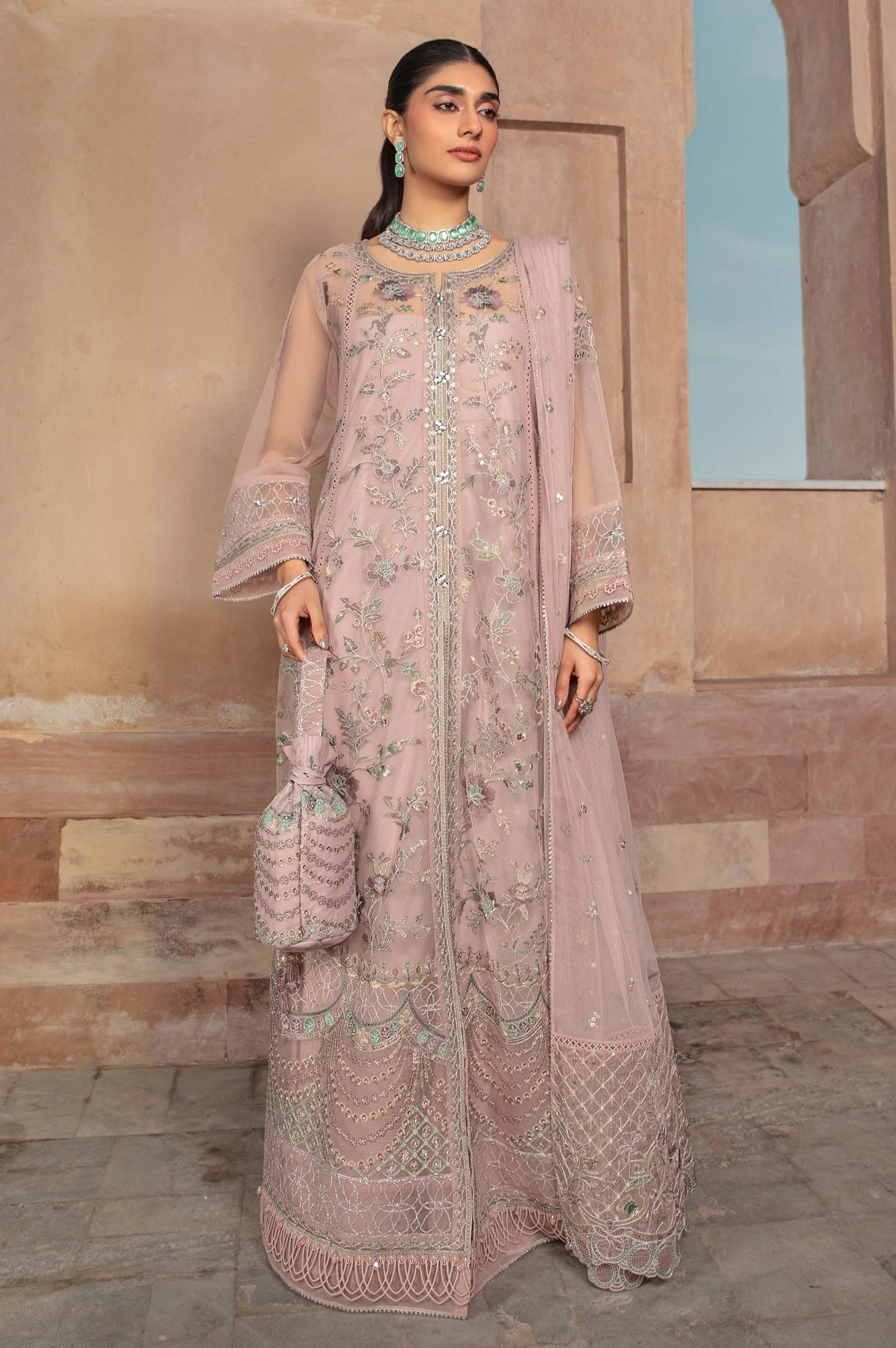 Unstitched 2 Piece Embroidered Net Suit