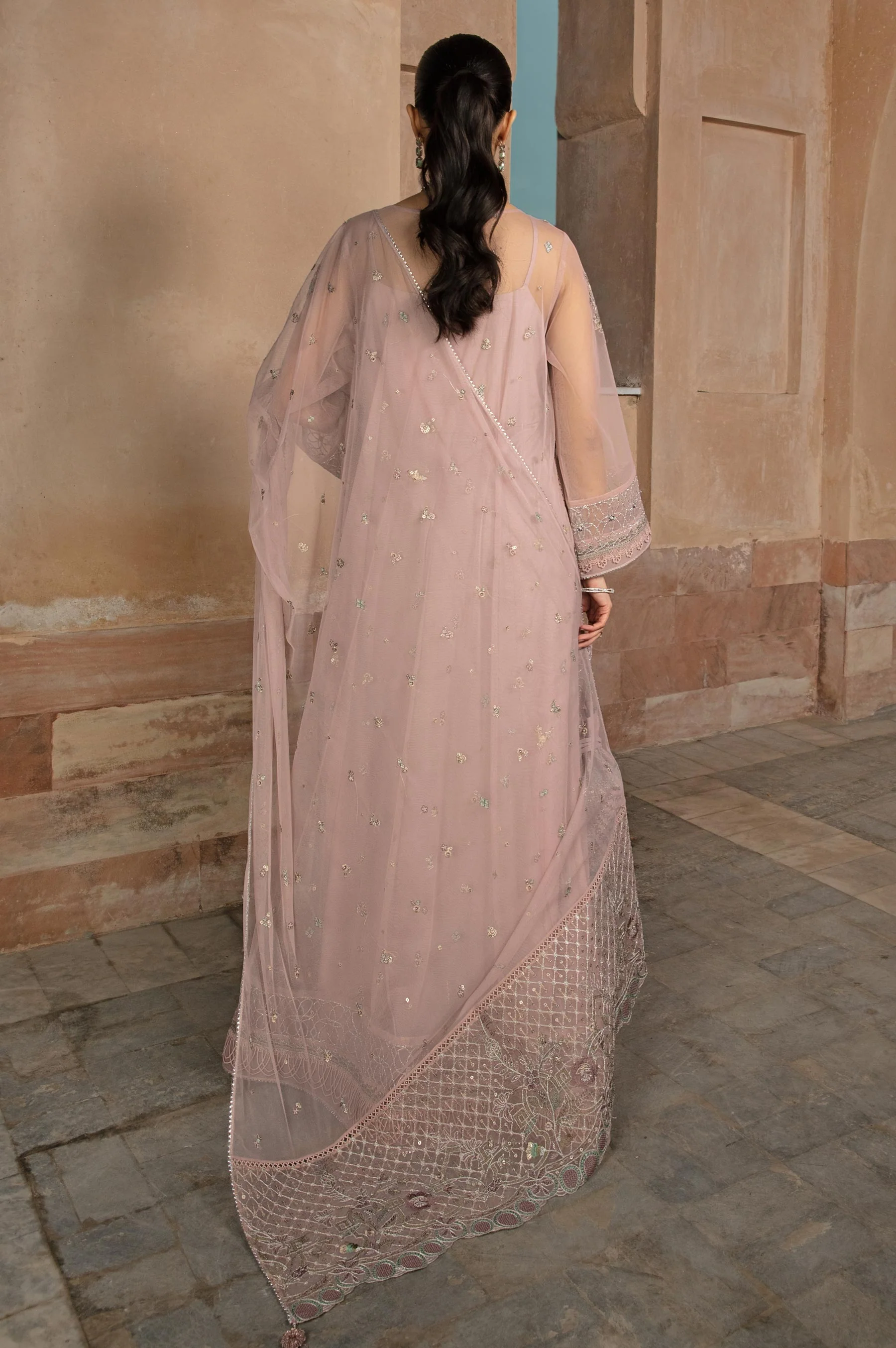 Unstitched 2 Piece Embroidered Net Suit - Image 3