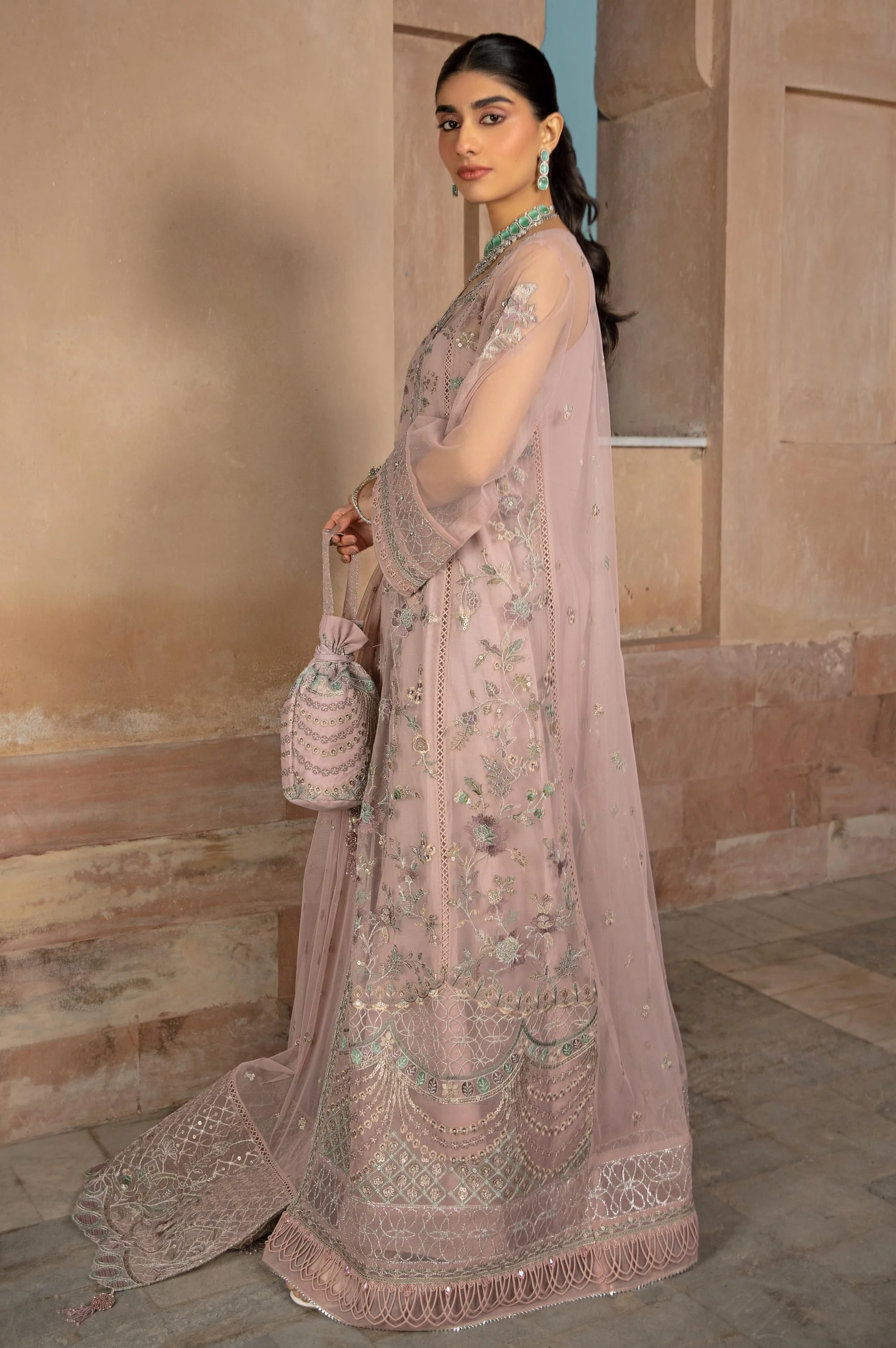 Unstitched 2 Piece Embroidered Net Suit - Image 5
