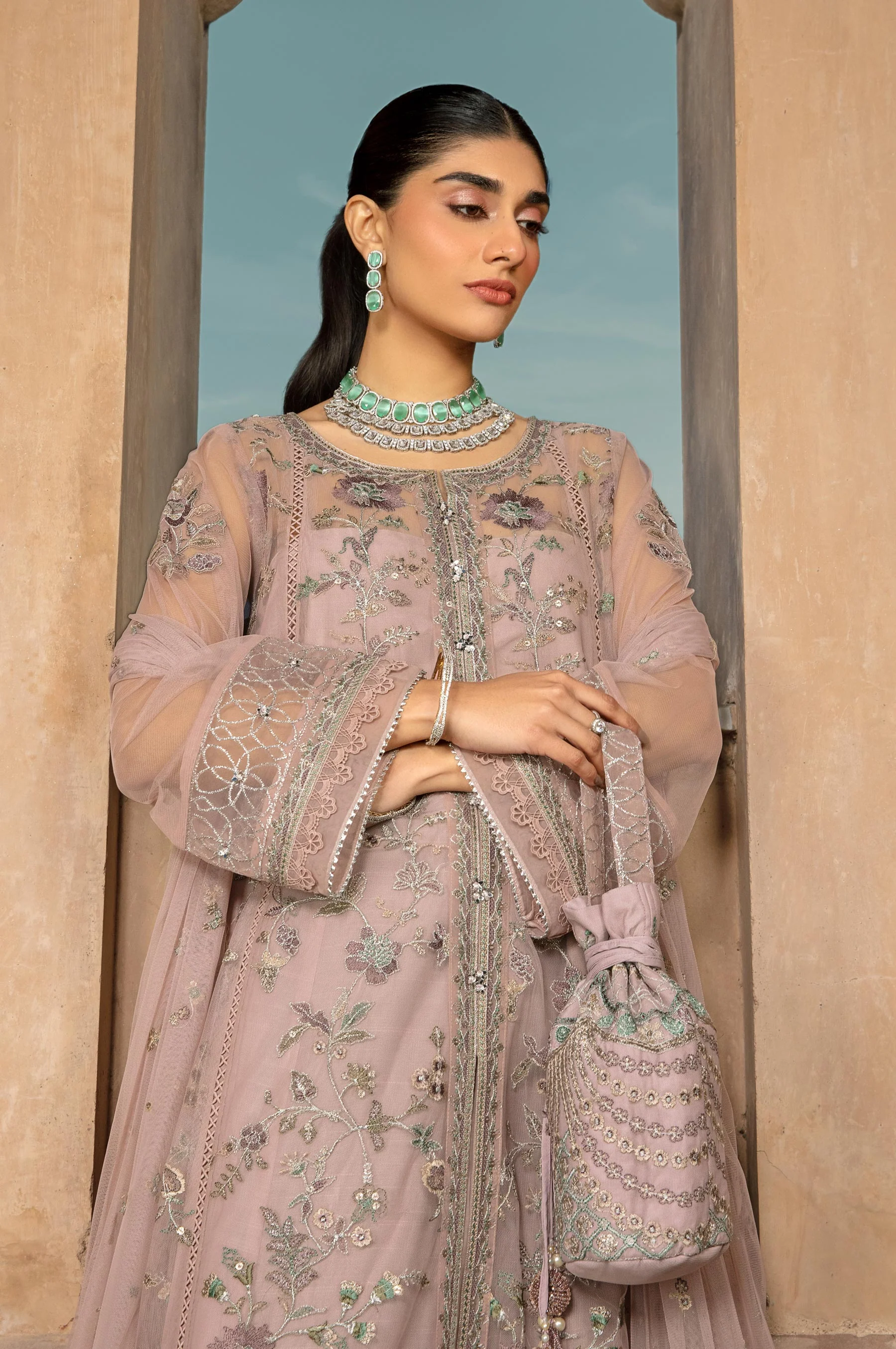 Unstitched 2 Piece Embroidered Net Suit - Image 8