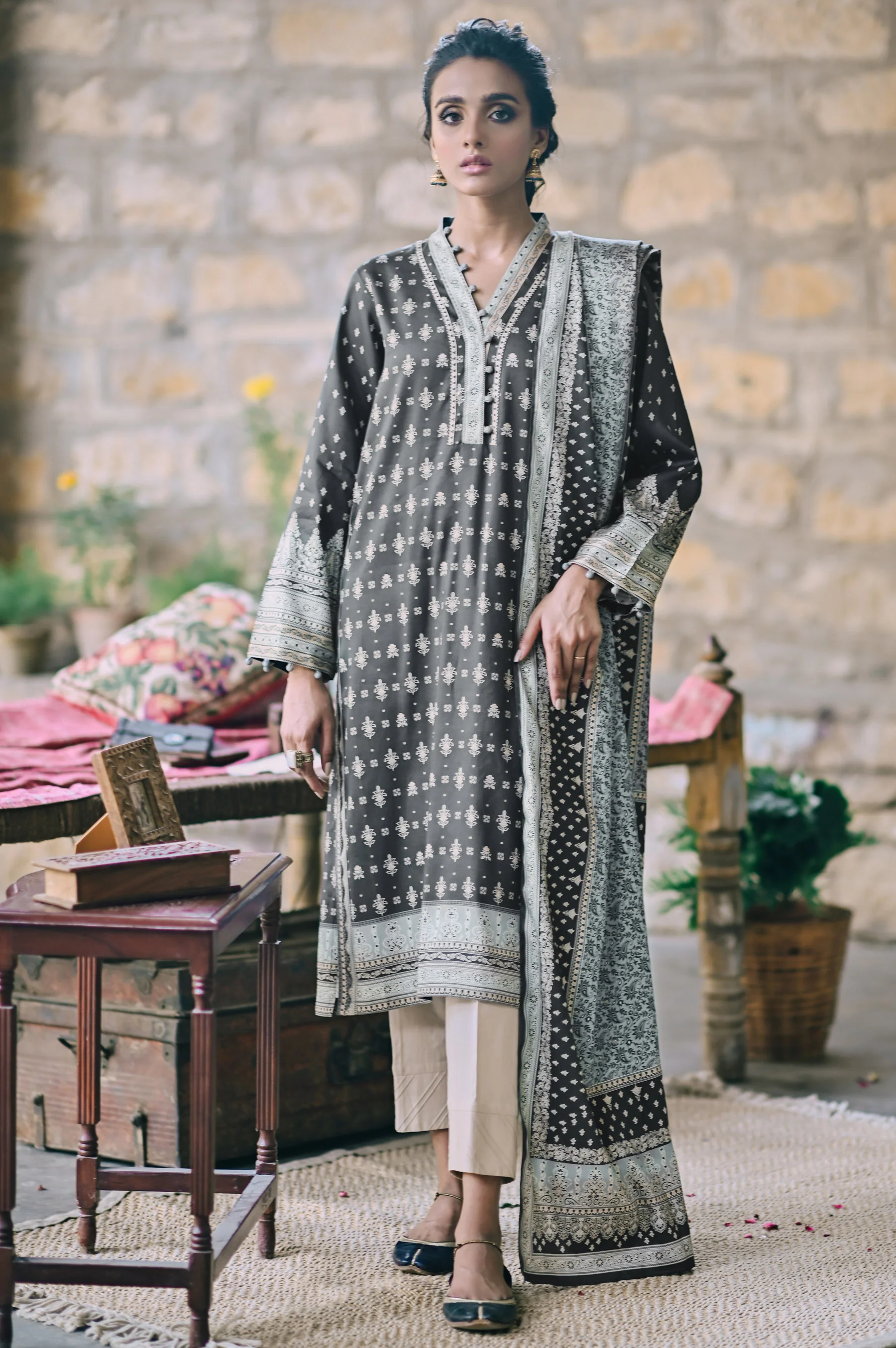 Unstitched 2 Piece Printed Karandi Suit