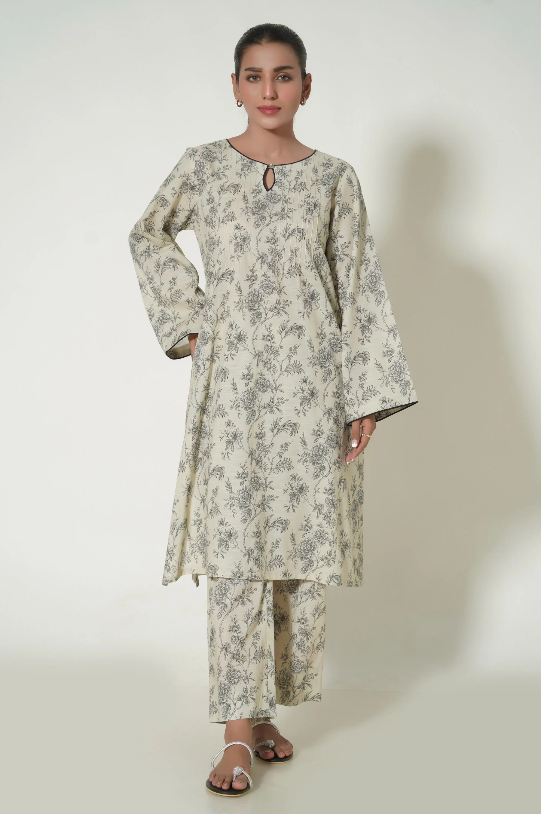 Unstitched 2 Piece Printed Khaddar Suit - Image 5
