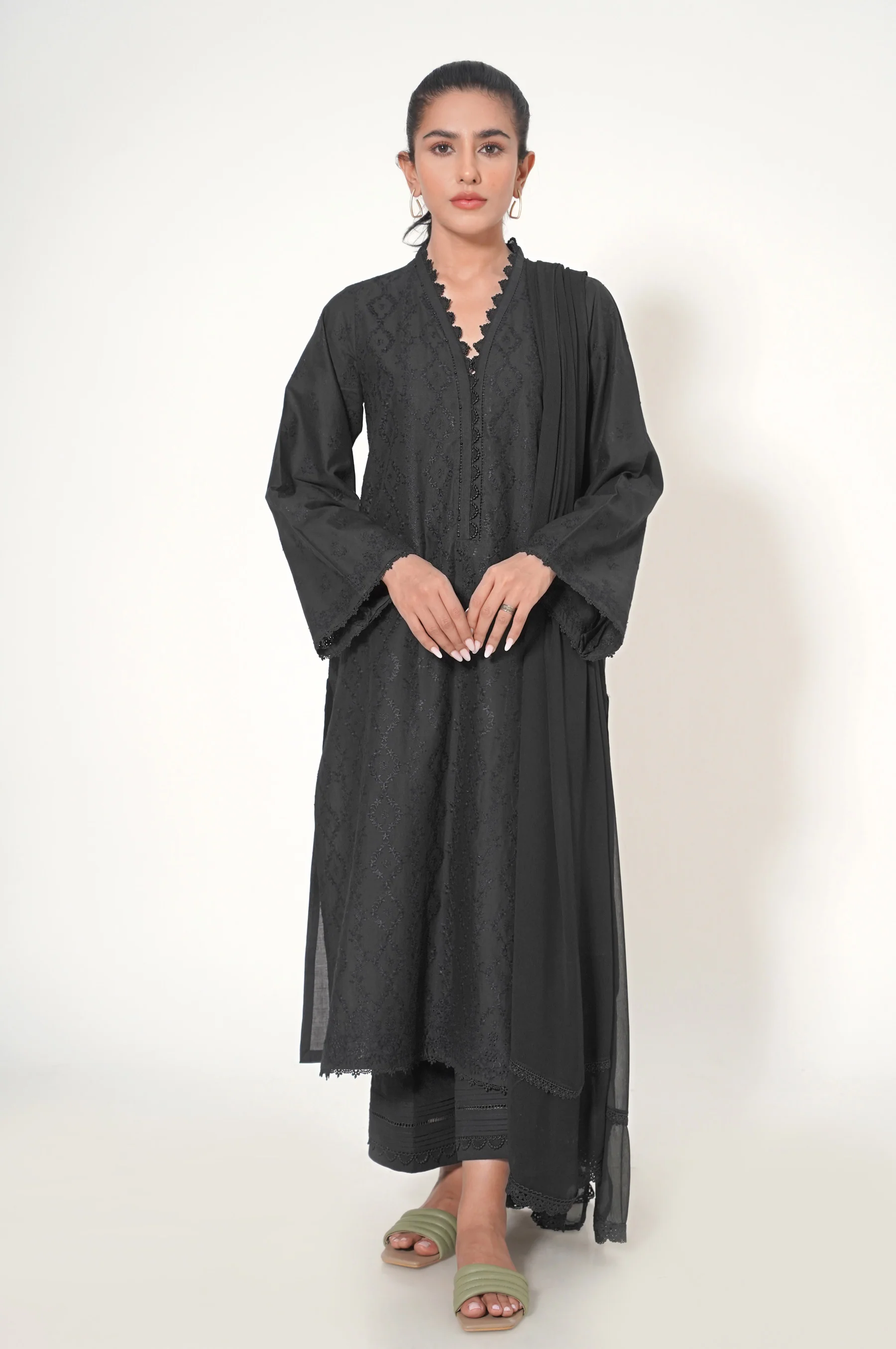 Unstitched 3 Piece Chikankari Suit - Image 2