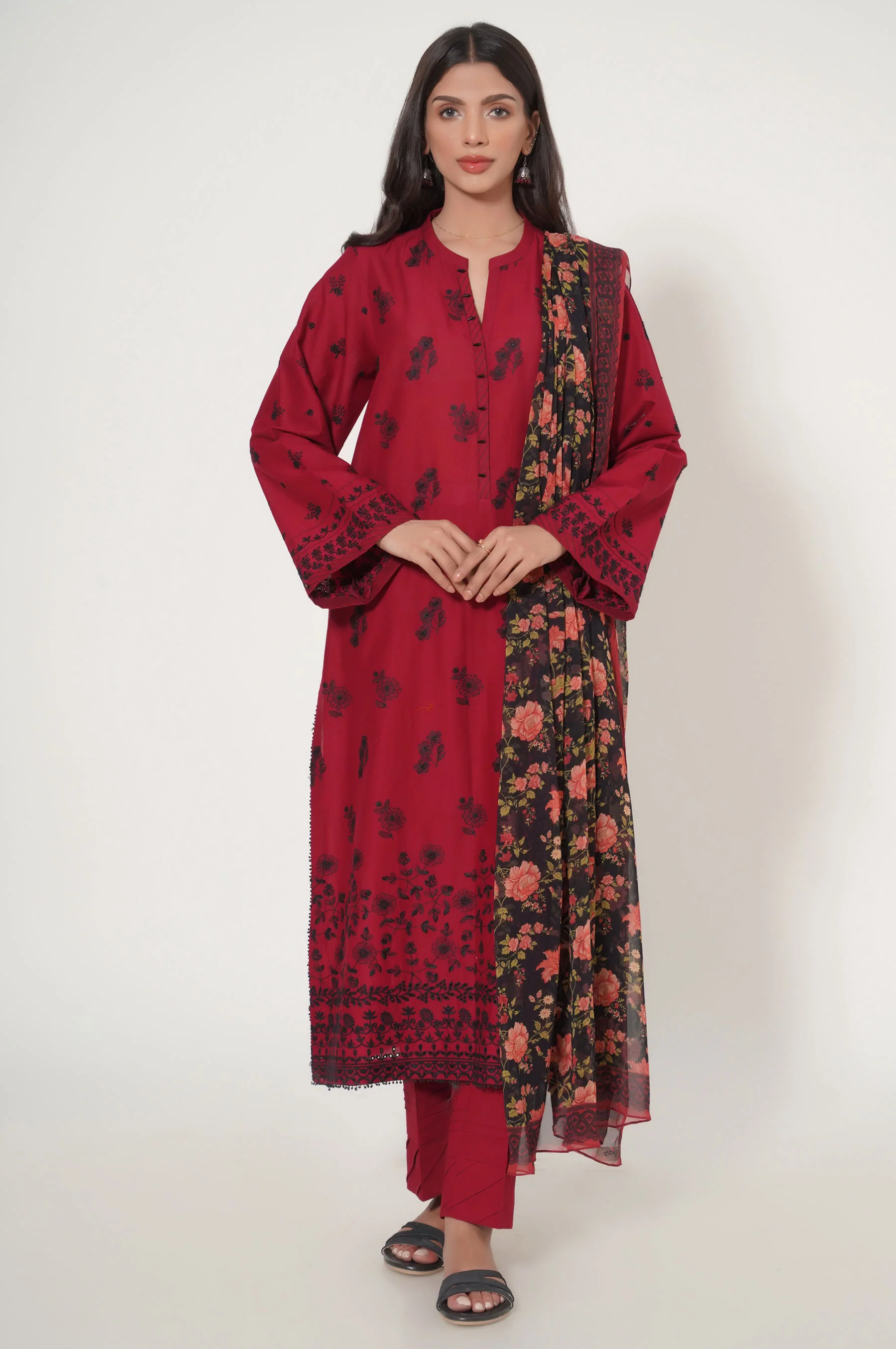 Unstitched 3 Piece Chikankari Suit - Image 2