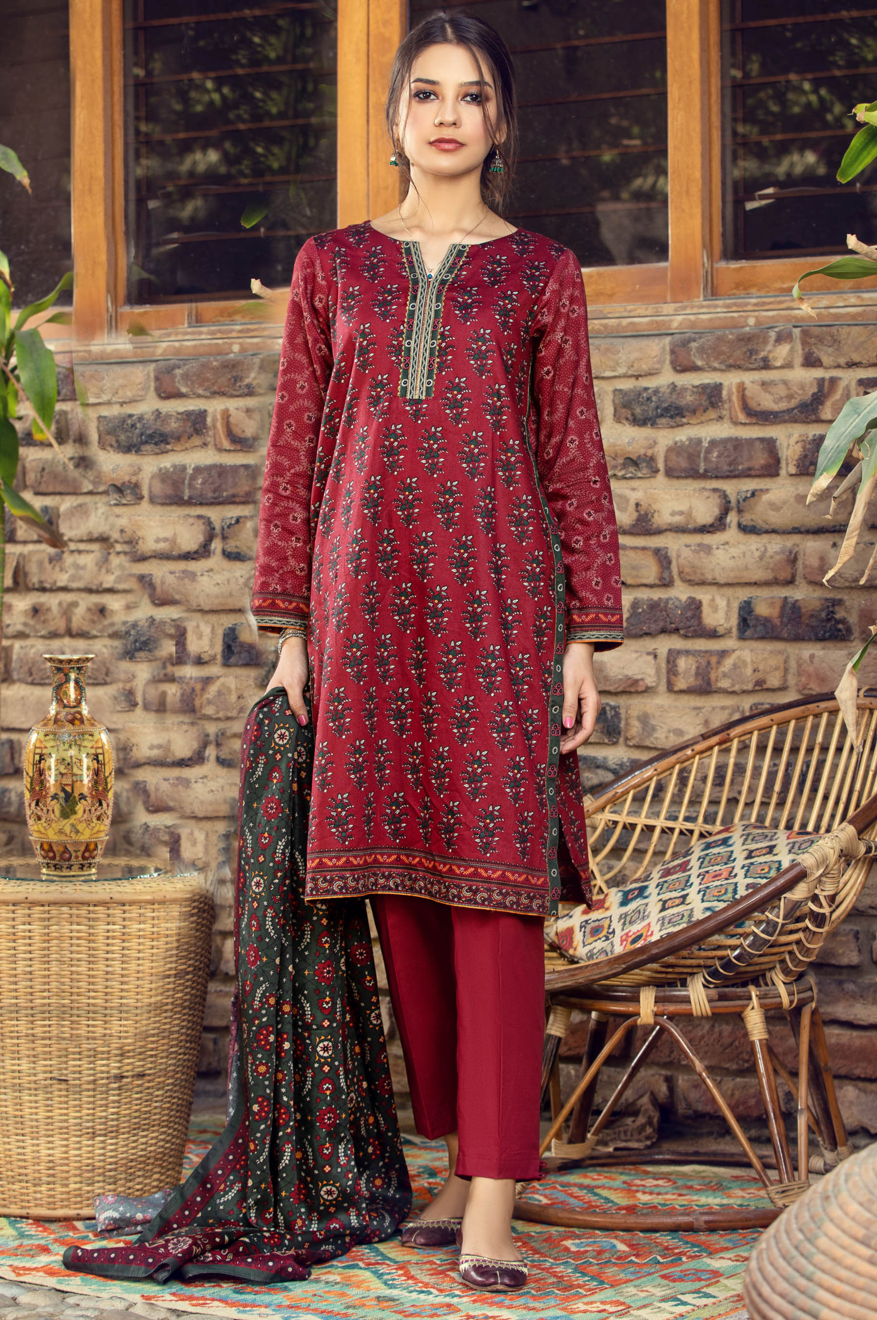 Unstitched 3 Piece Digital Printed Cottel Suit