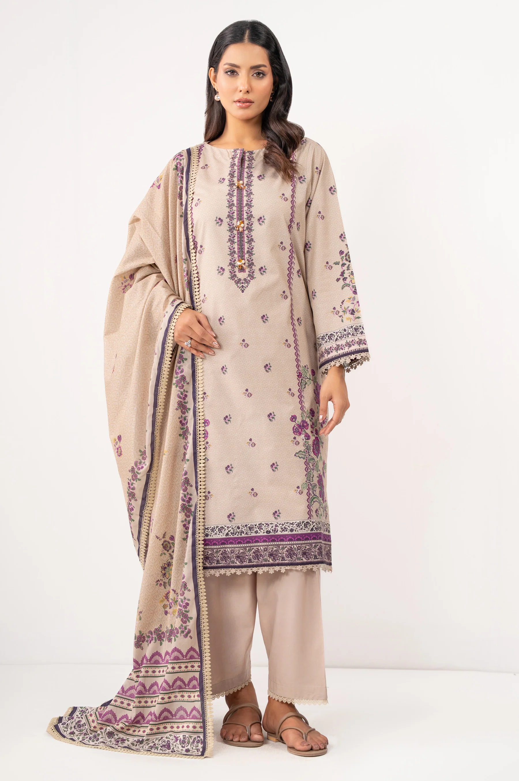 UNSTITCHED EMBROIDERED SUIT