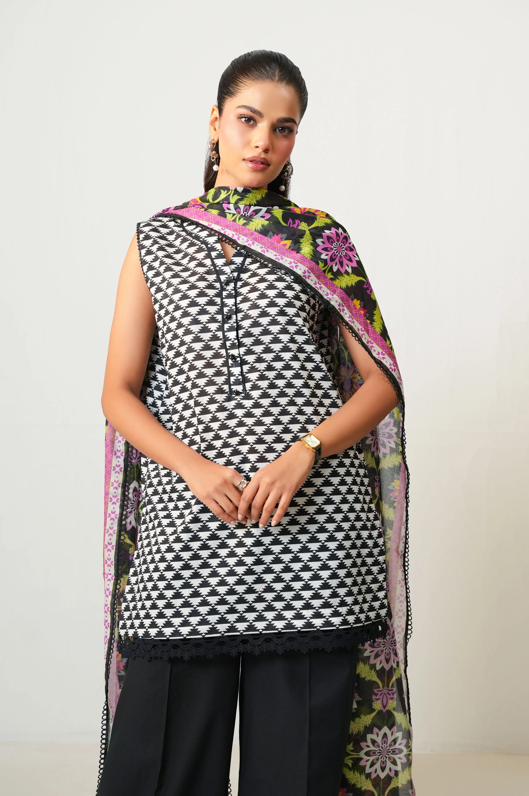 Unstitched 3 Piece Digital Printed Lawn Suit - Image 2