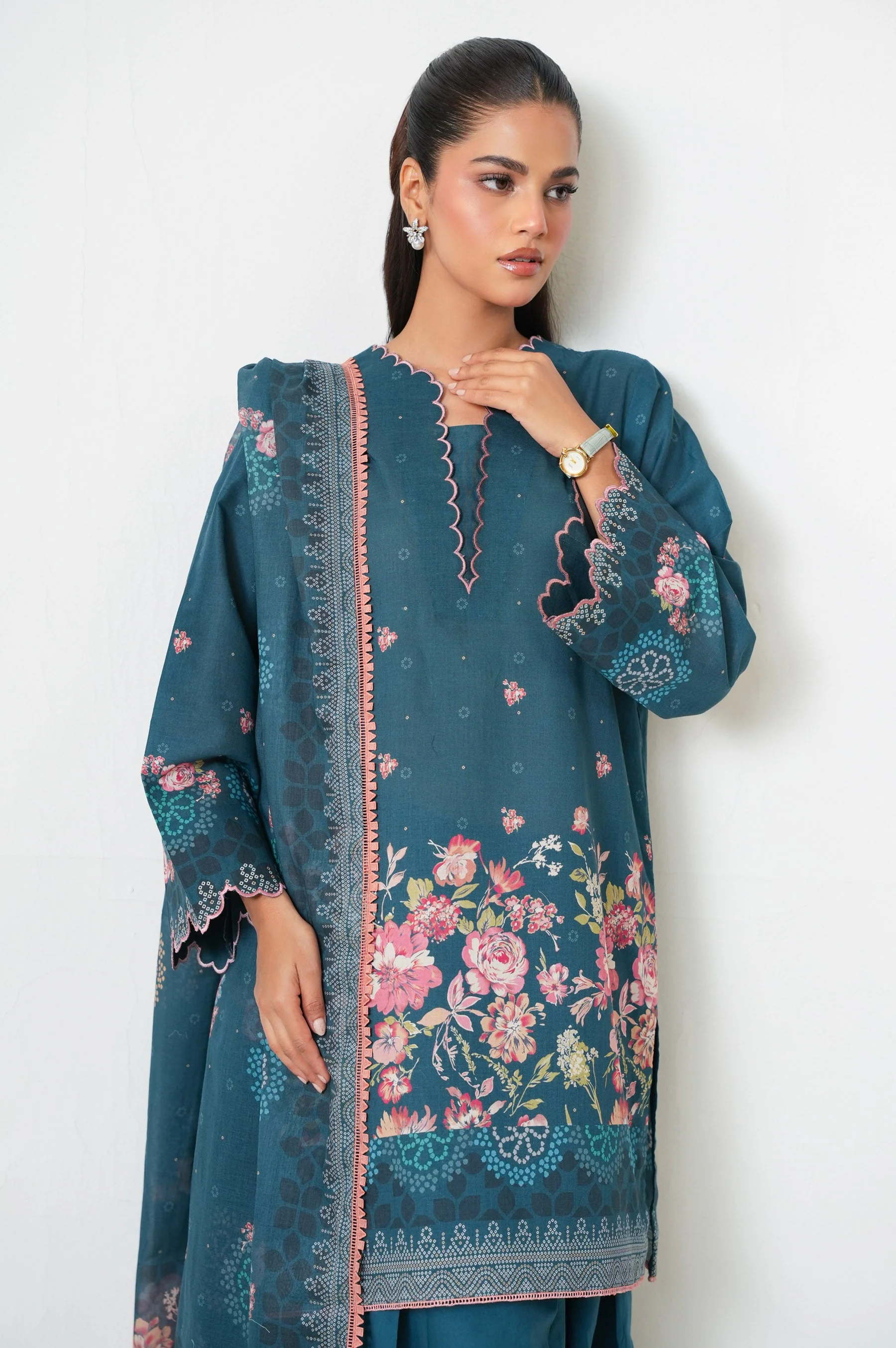 Unstitched 3 Piece Digital Printed Lawn Suit - Image 5