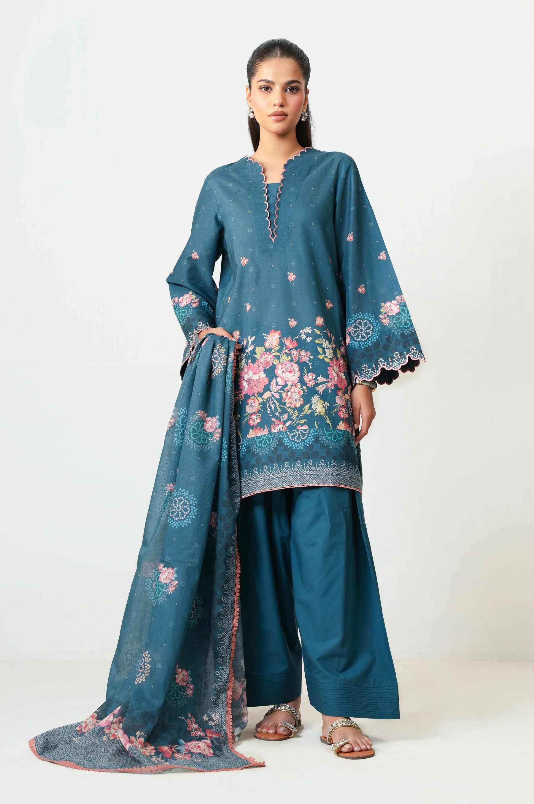 Unstitched 3 Piece Digital Printed Lawn Suit - Image 6
