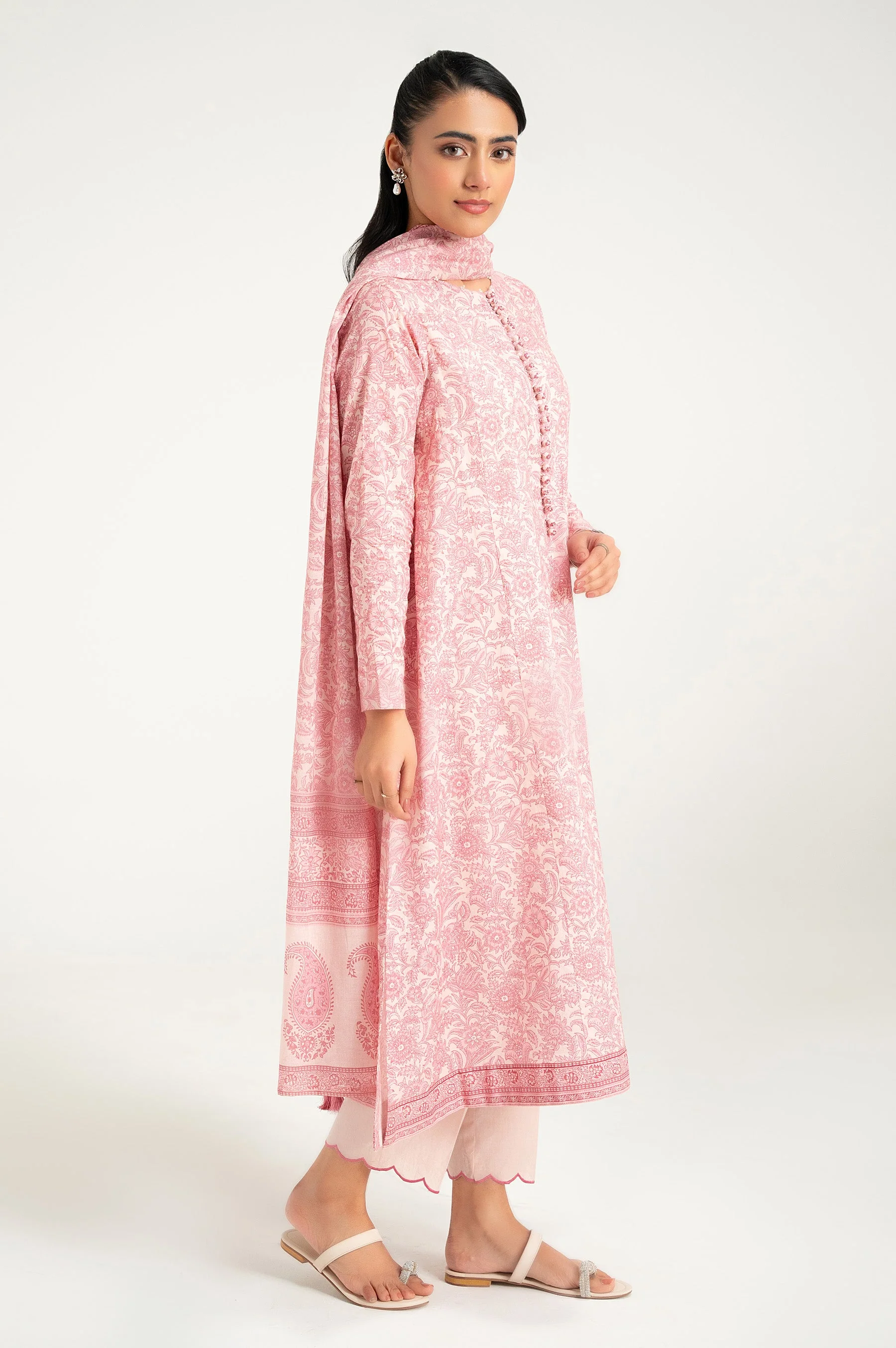 Unstitched 3 Piece Digital Printed Lawn Suit - Image 2