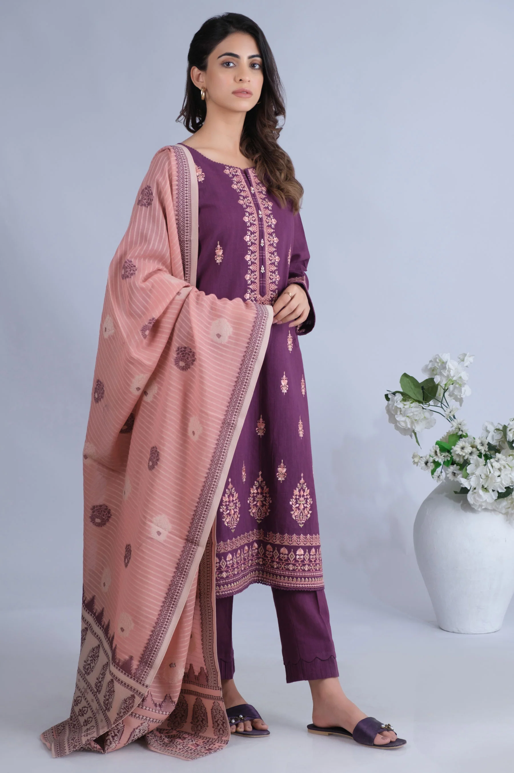 Unstitched 3 Piece Dyed Dobby Suit