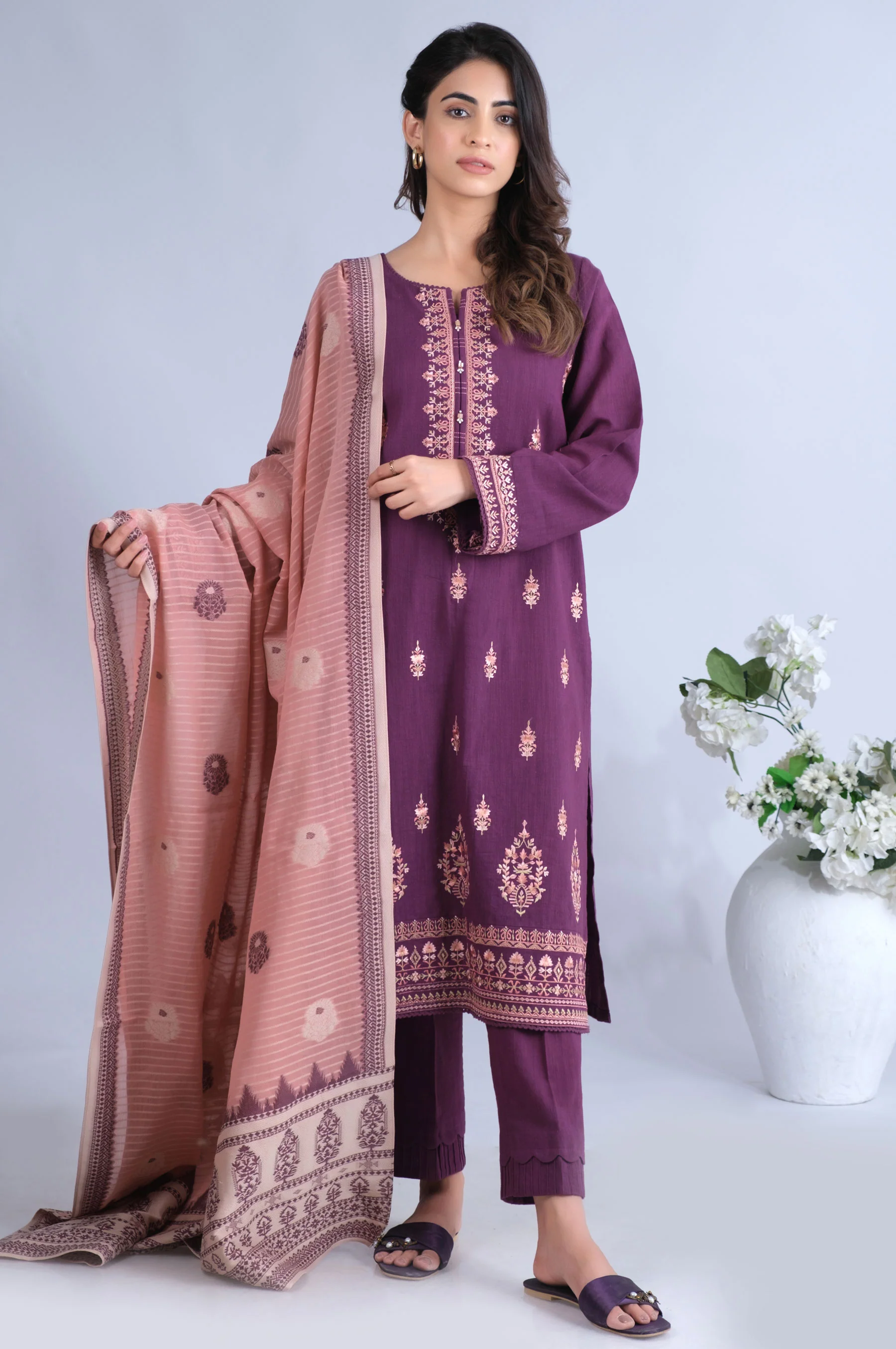 Unstitched 3 Piece Dyed Dobby Suit - Image 3