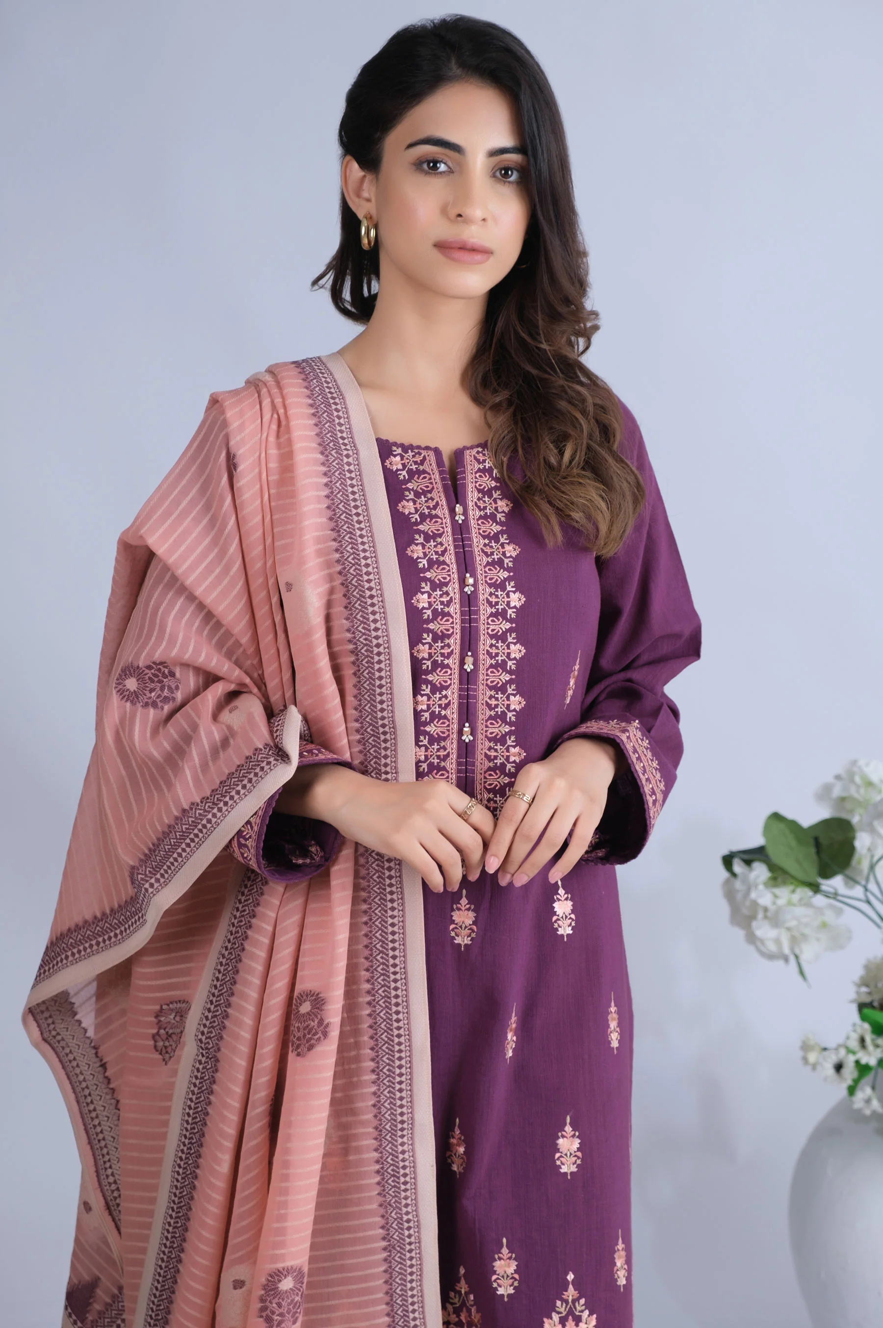 Unstitched 3 Piece Dyed Dobby Suit - Image 5