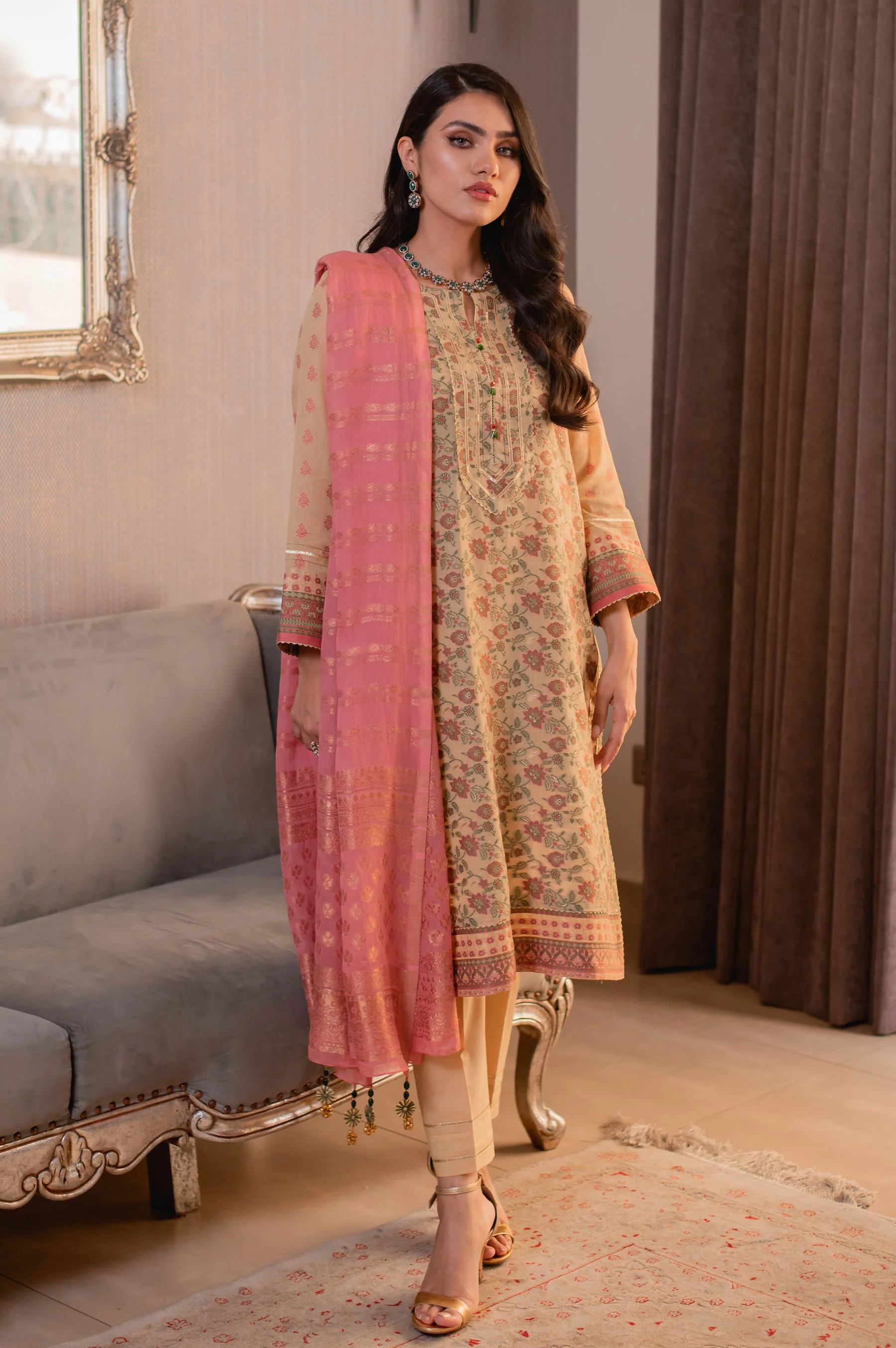 Unstitched 3 Piece Dyed Jacquard Suit