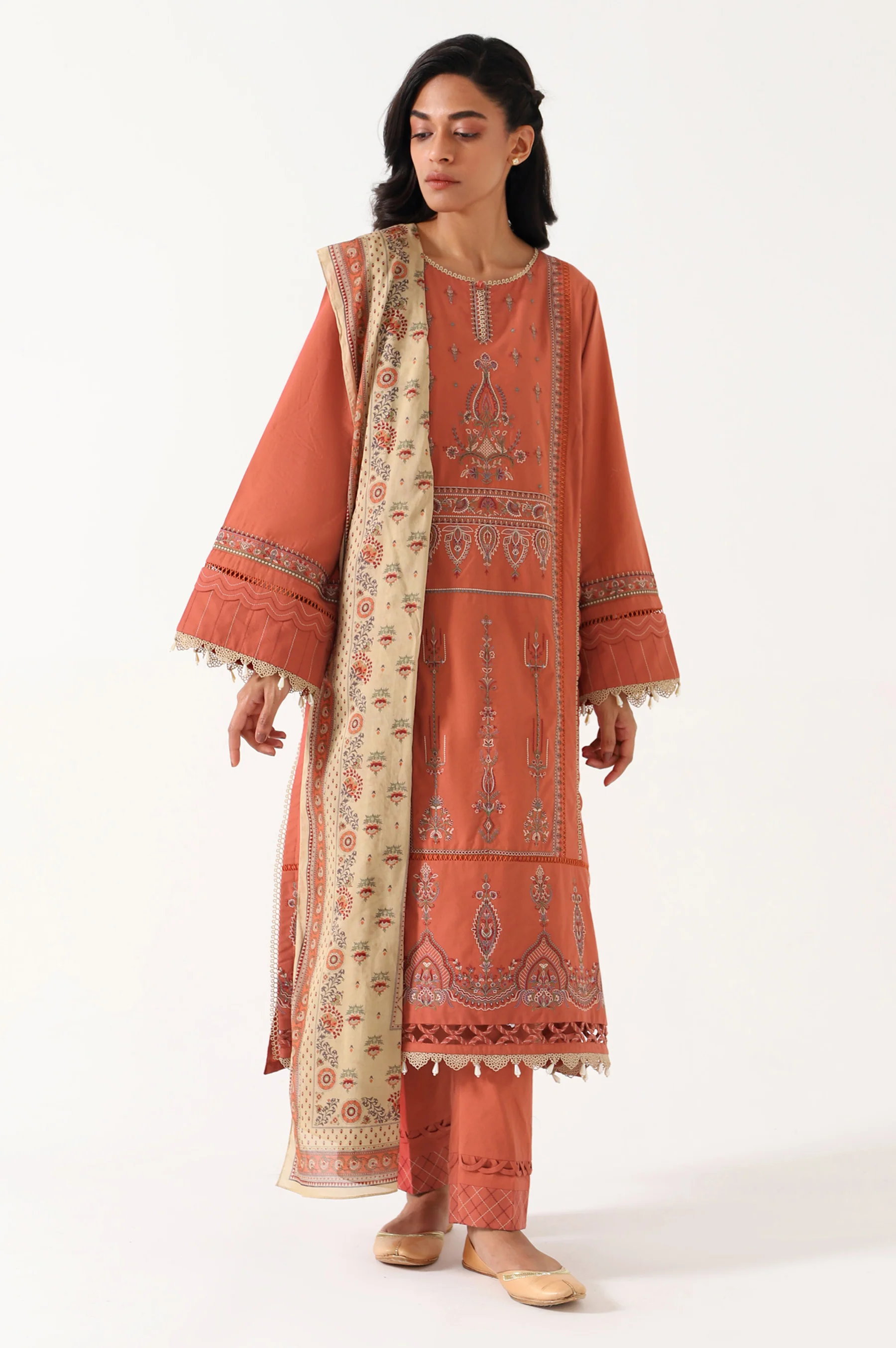 Unstitched 3 Piece Embroidered Cambric with Voile Slub Suit