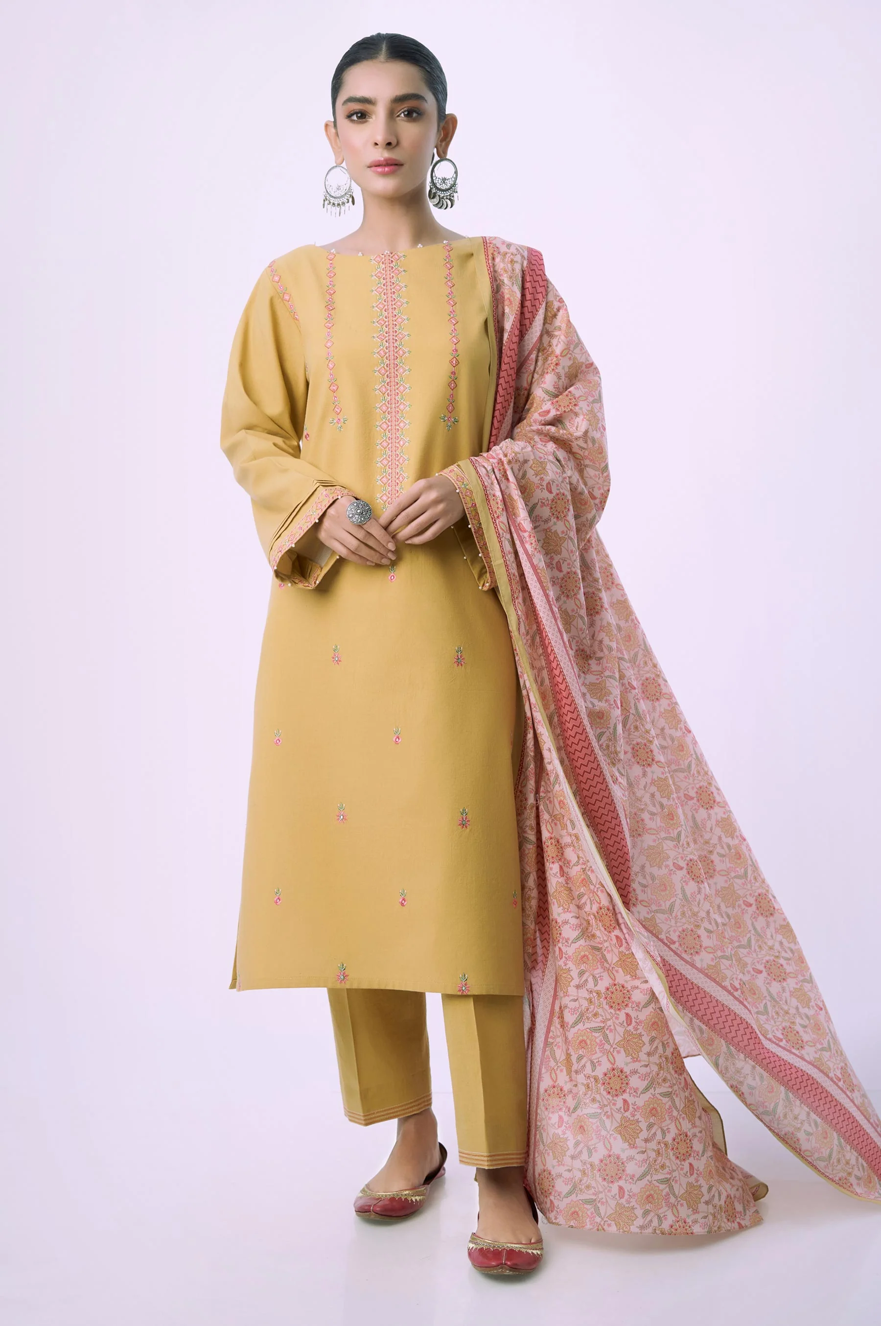 Unstitched 3 Piece Embroidered Cambric Shirt with Lawn Dupatta - Image 6