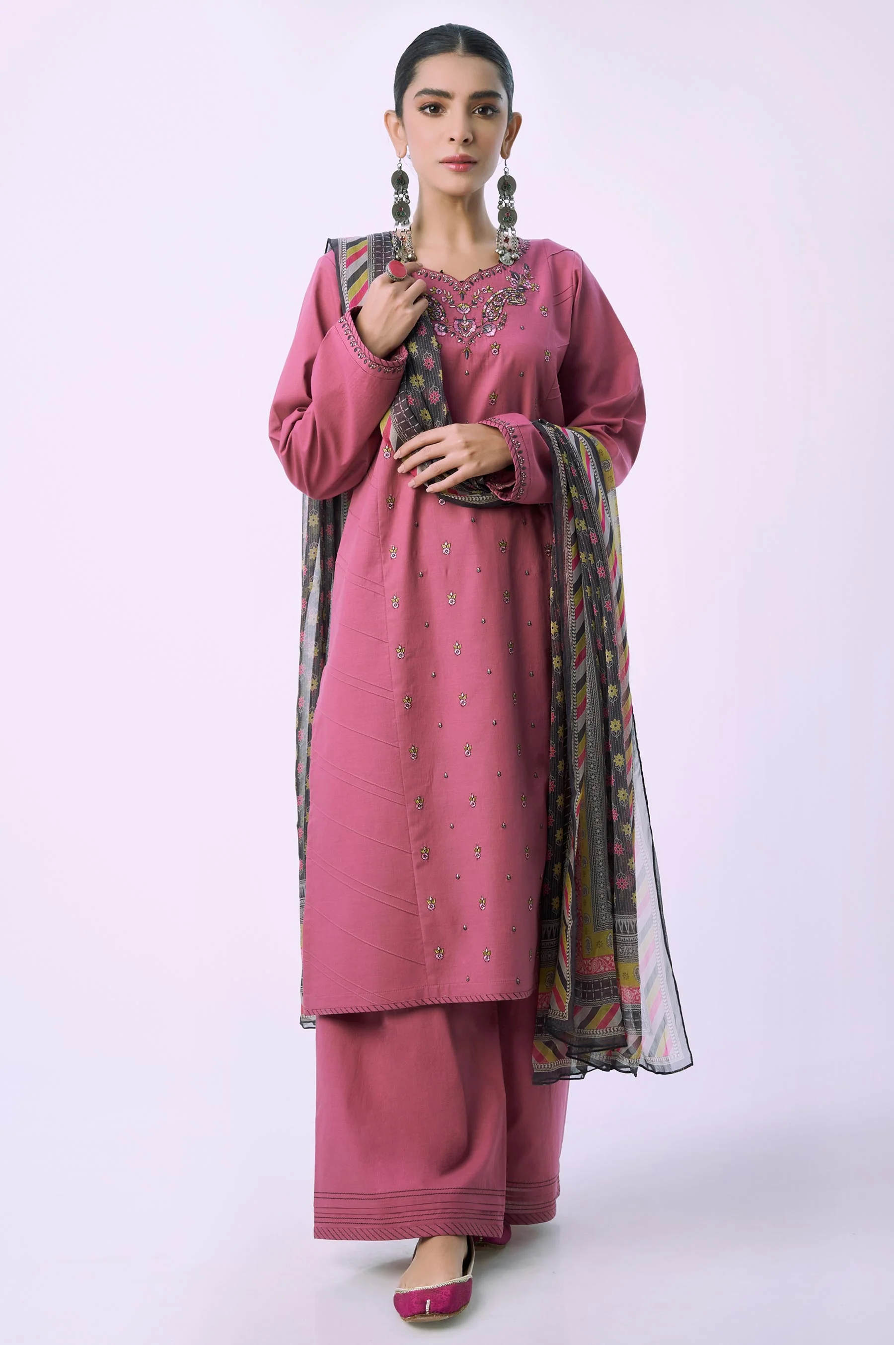 Unstitched 3 Piece Embroidered Cambric Shirt with Chiffon Dupatta - Image 2