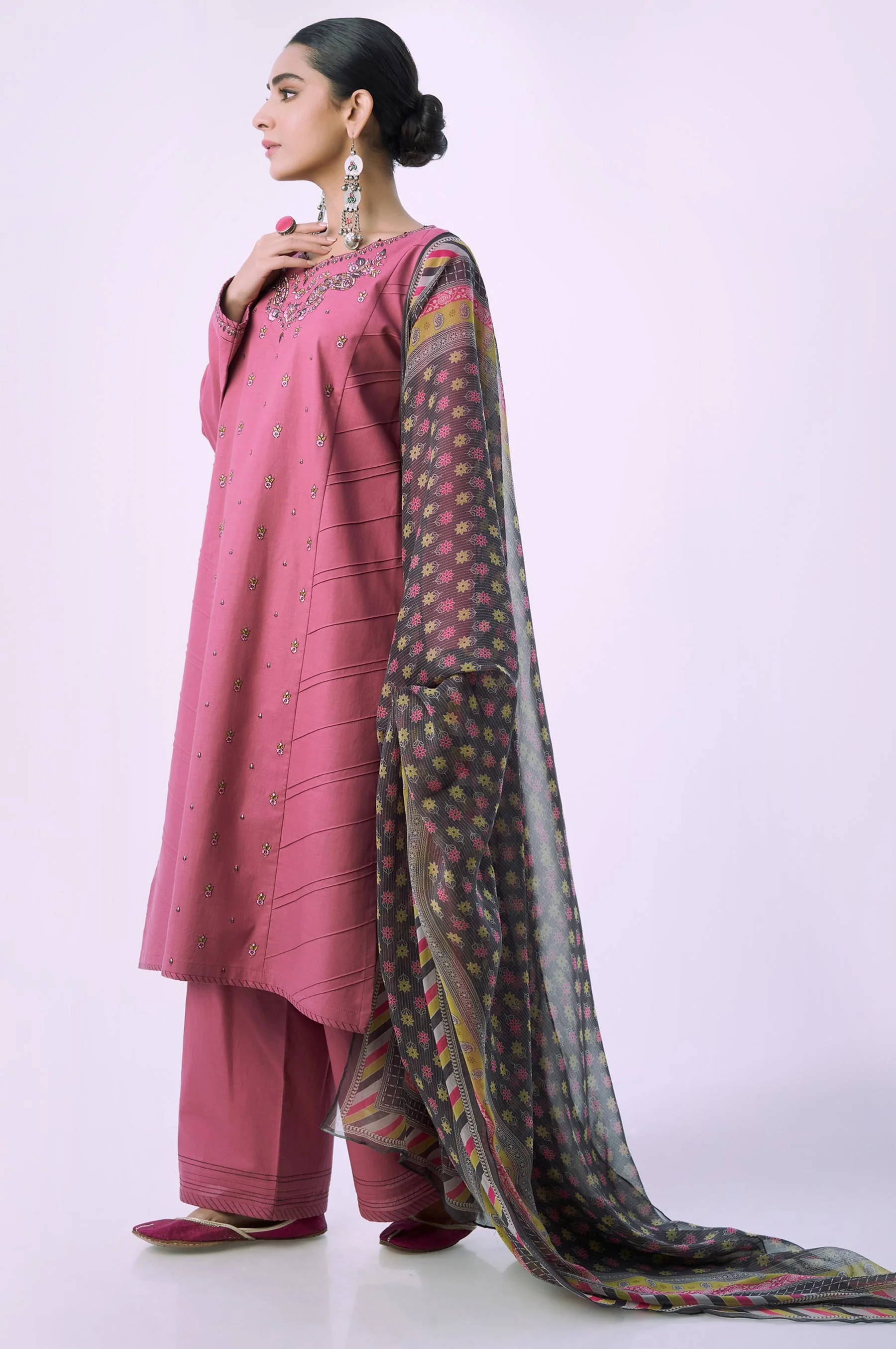 Unstitched 3 Piece Embroidered Cambric Shirt with Chiffon Dupatta - Image 4