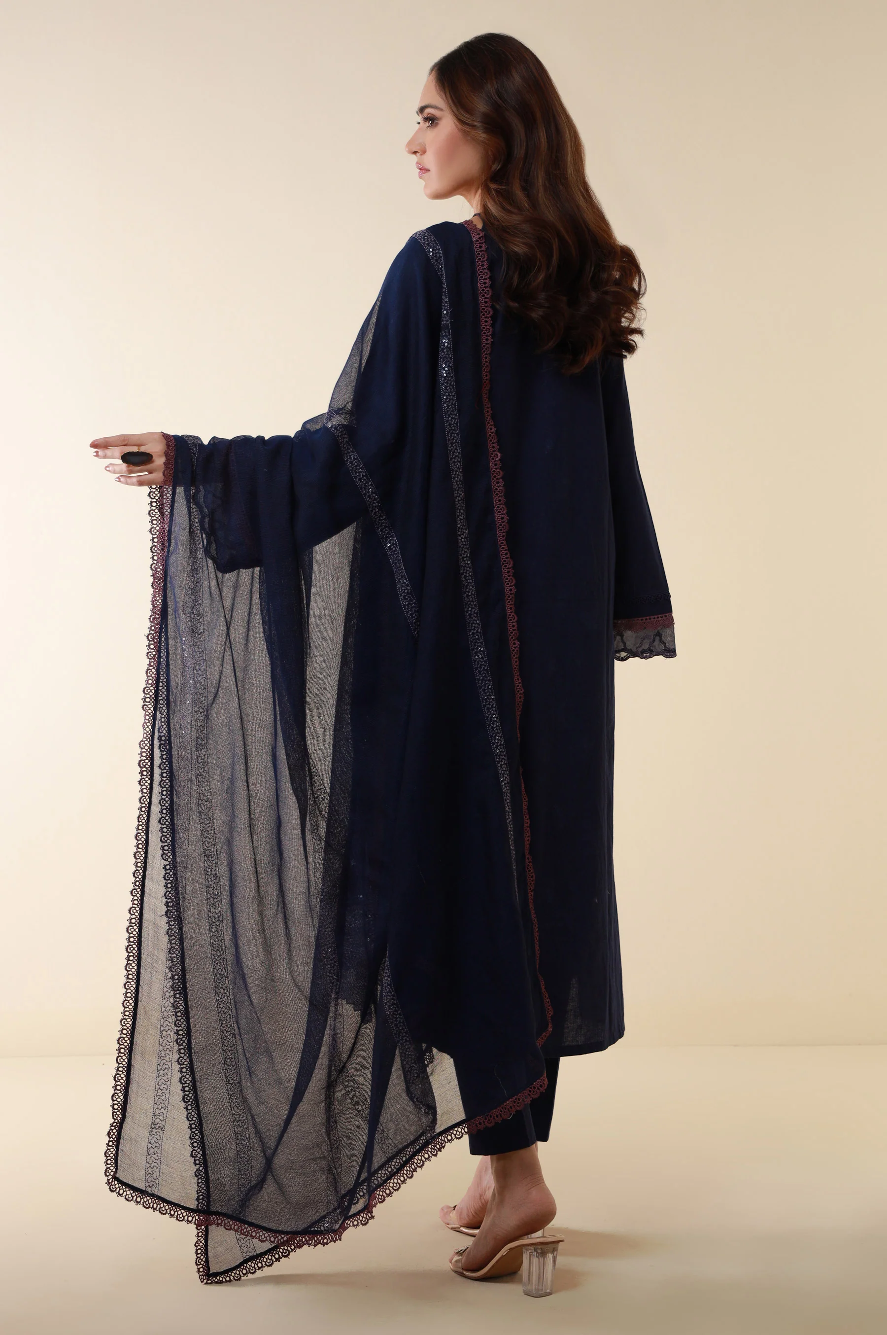 Unstitched 3 Piece Embroidered Cambric Shirt With Viscose Net Dupatta - Image 6