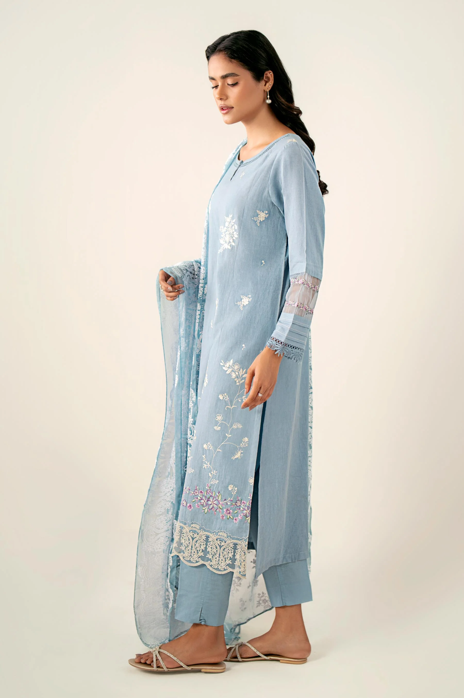 Unstitched 3 Piece Embroidered Cambric Shirt with Puff Print Chiffon Dupatta - Image 2