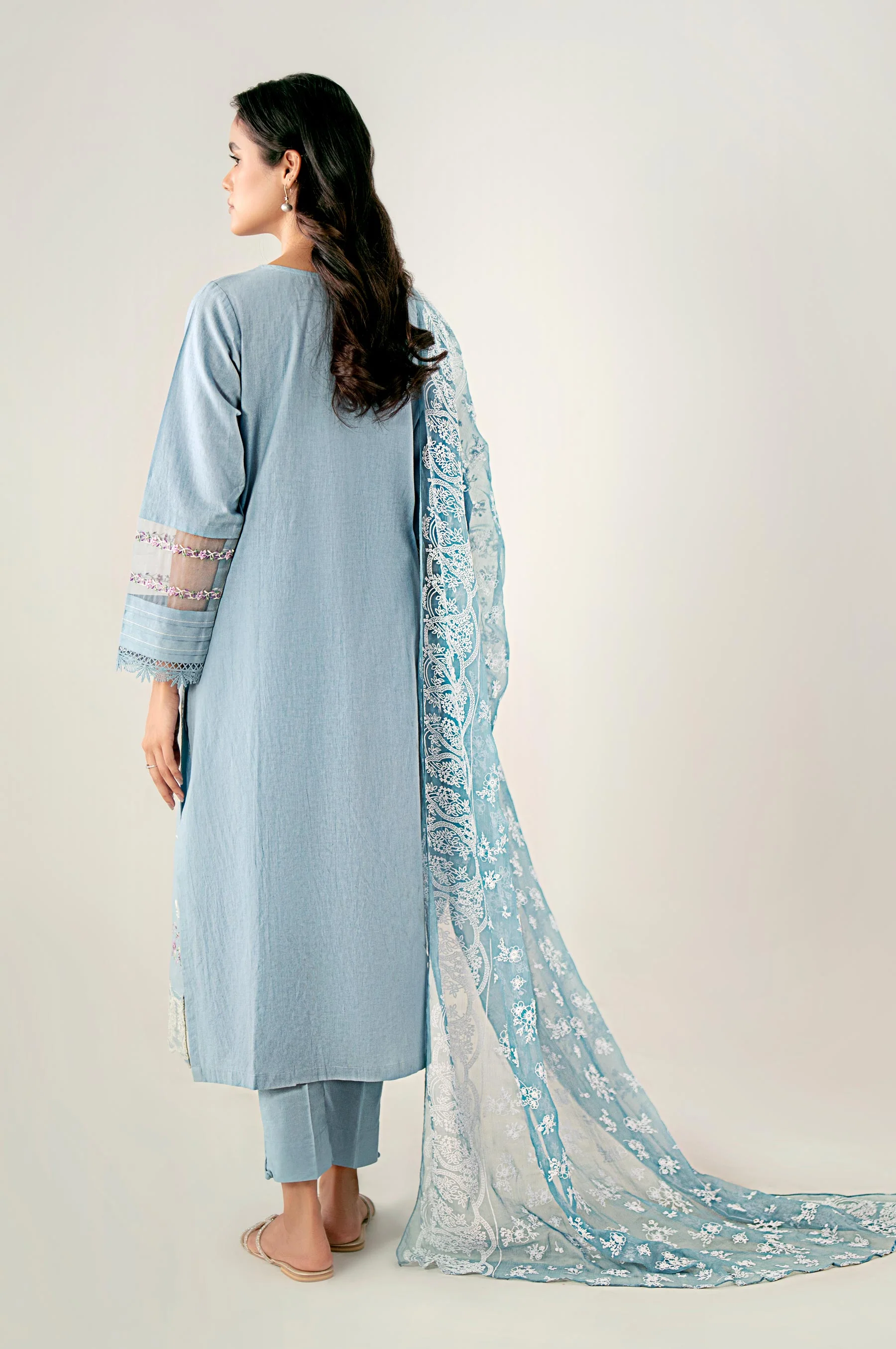 Unstitched 3 Piece Embroidered Cambric Shirt with Puff Print Chiffon Dupatta - Image 3