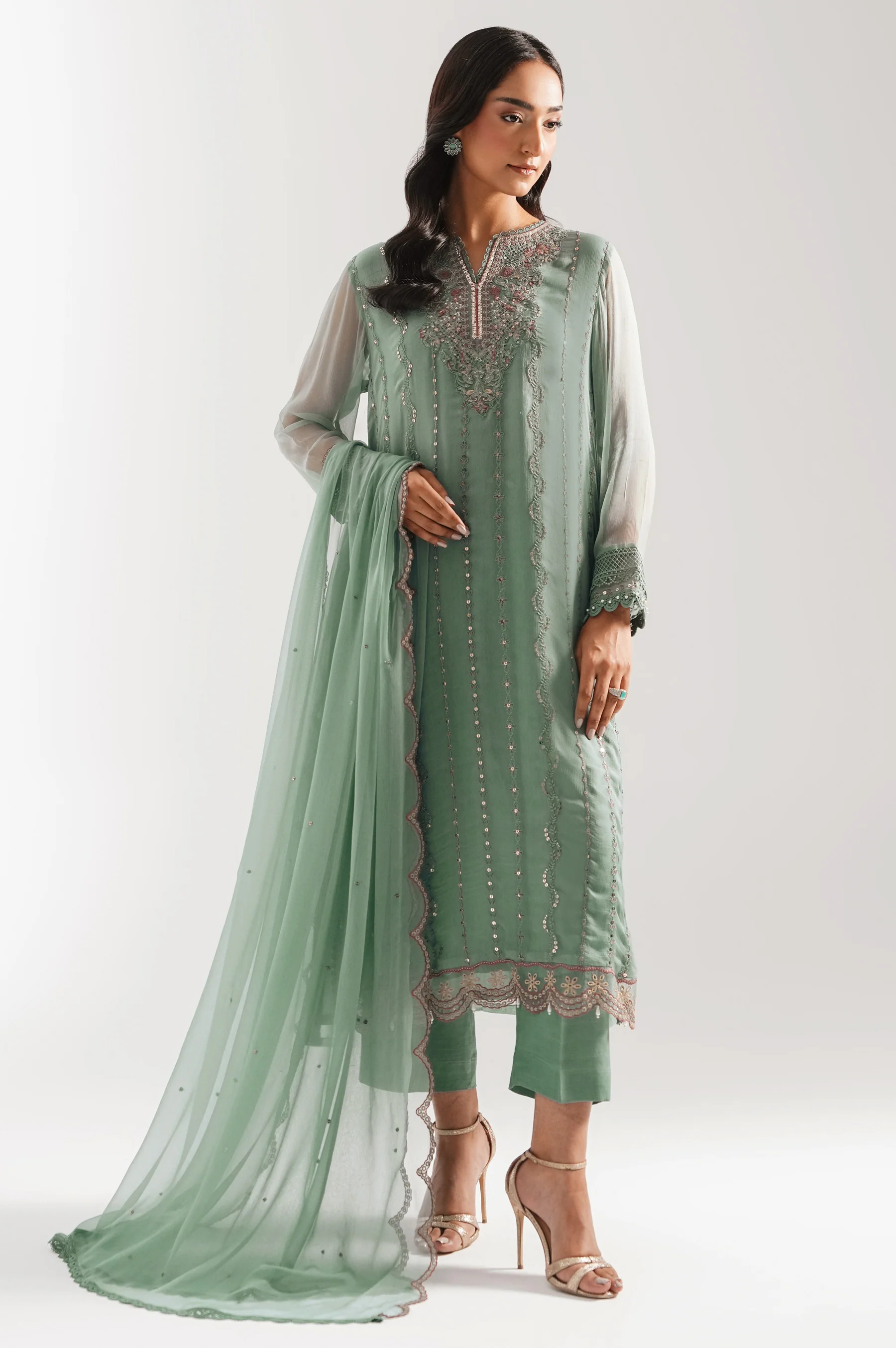 UNSTITCHED EMBROIDERED SUIT